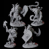 Four Charging Crocodile Lizardfolk Soldiers Miniature for Dungeons and Dragons, Pathfinder or other TTRPGs