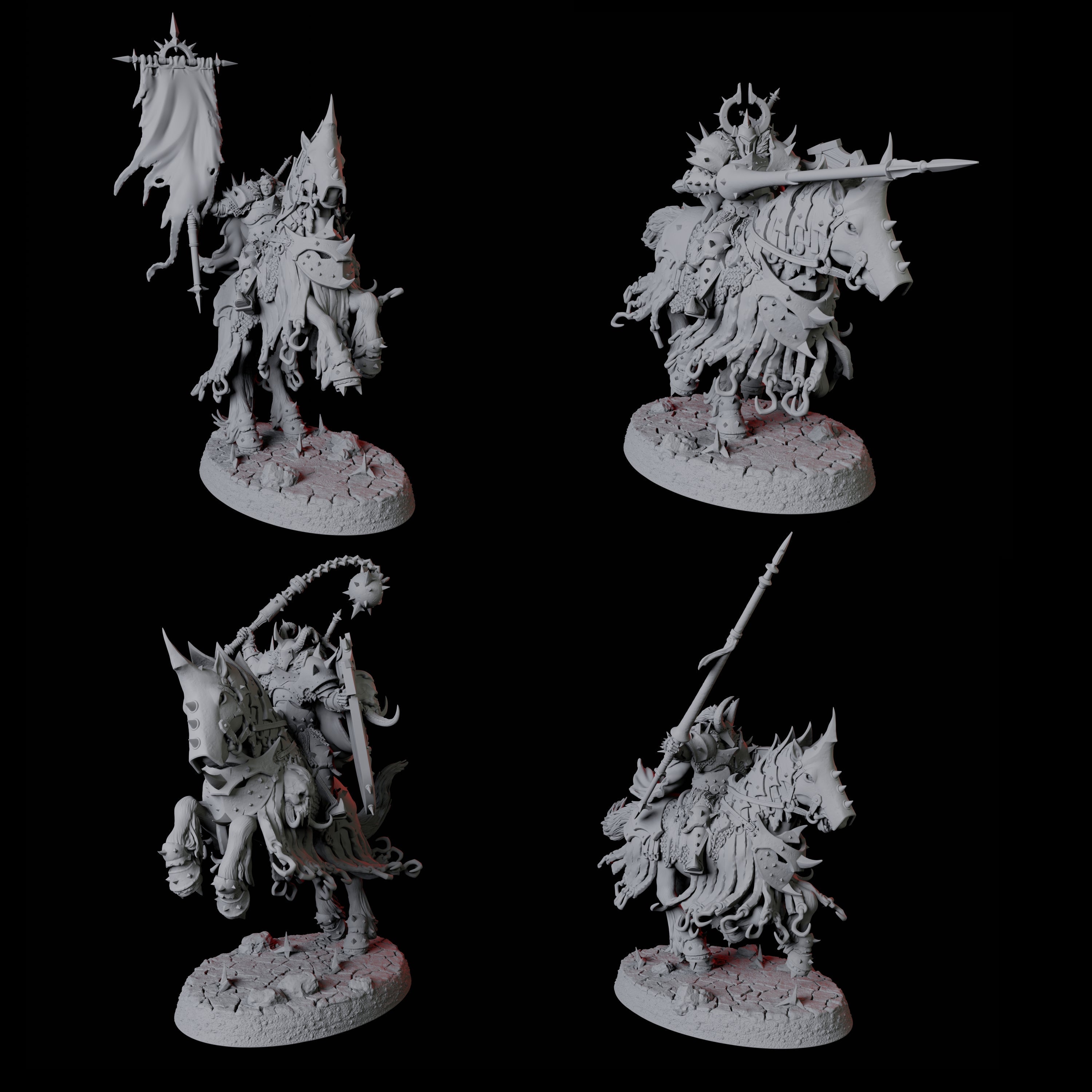 Four Charging Knights Miniature for Dungeons and Dragons, Pathfinder or other TTRPGs