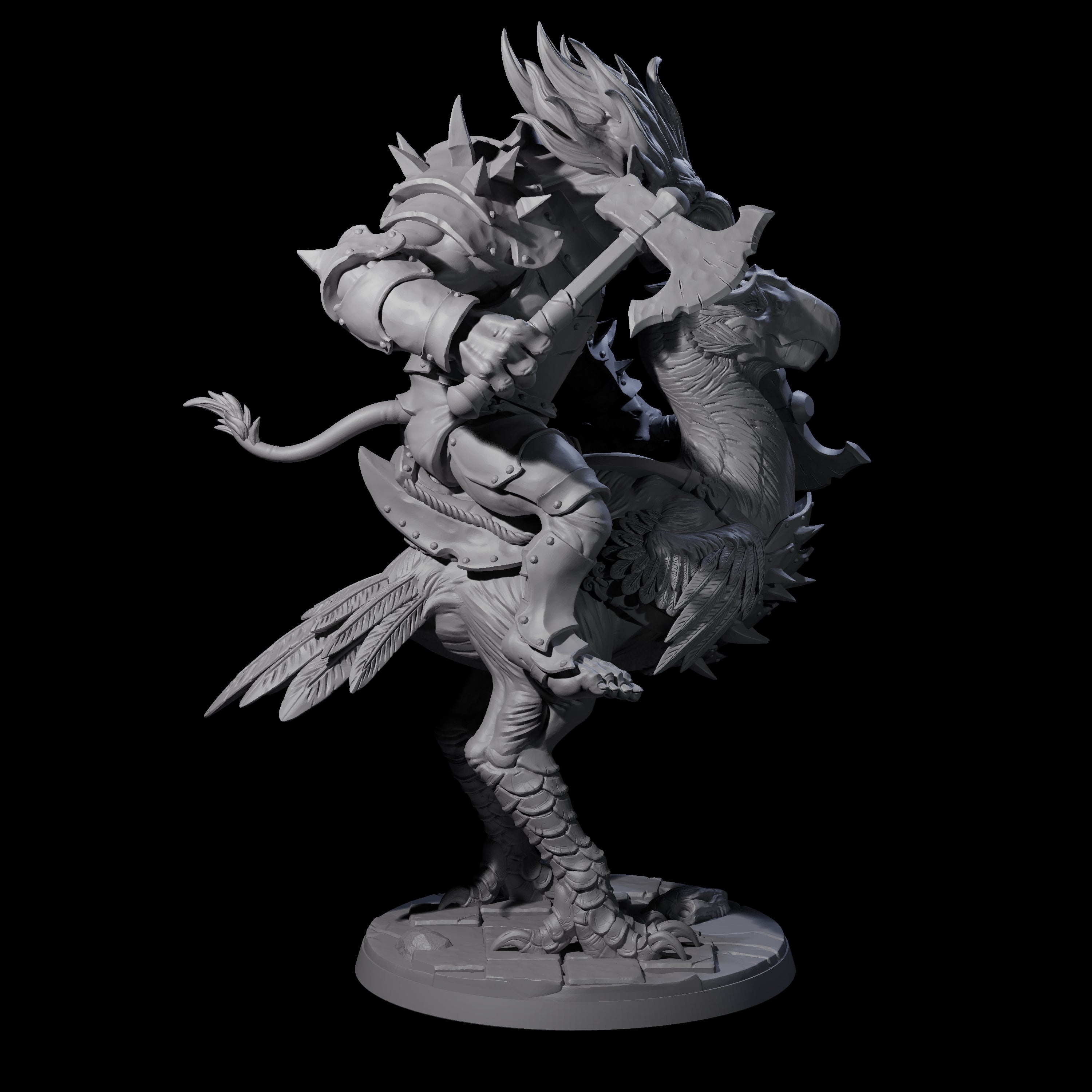 Four Charging Troll Riders on Axe Beaks Miniature for Dungeons and Dragons, Pathfinder or other TTRPGs
