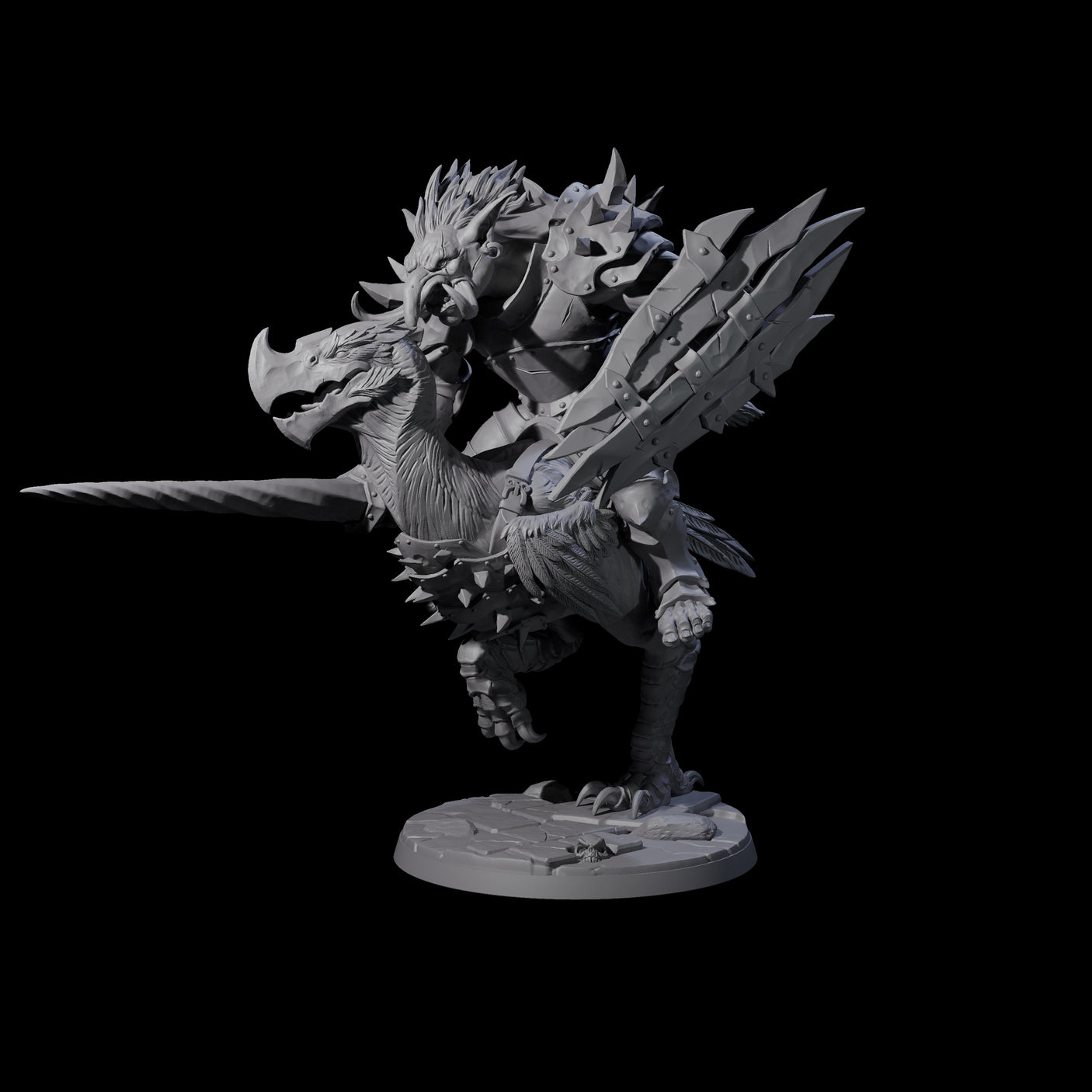 Four Charging Troll Riders on Axe Beaks Miniature for Dungeons and Dragons, Pathfinder or other TTRPGs