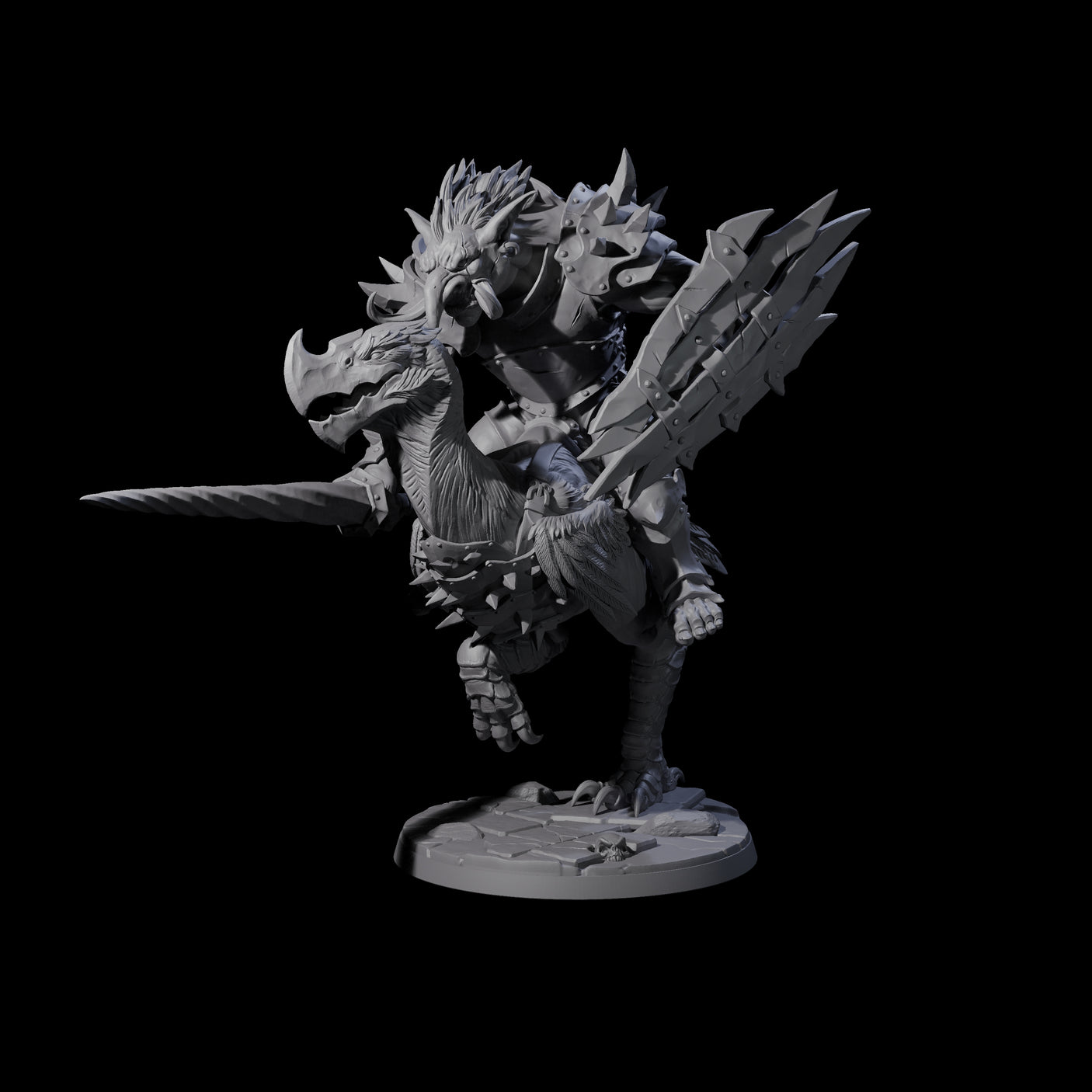 Four Charging Troll Riders on Axe Beaks Miniature for Dungeons and Dragons, Pathfinder or other TTRPGs