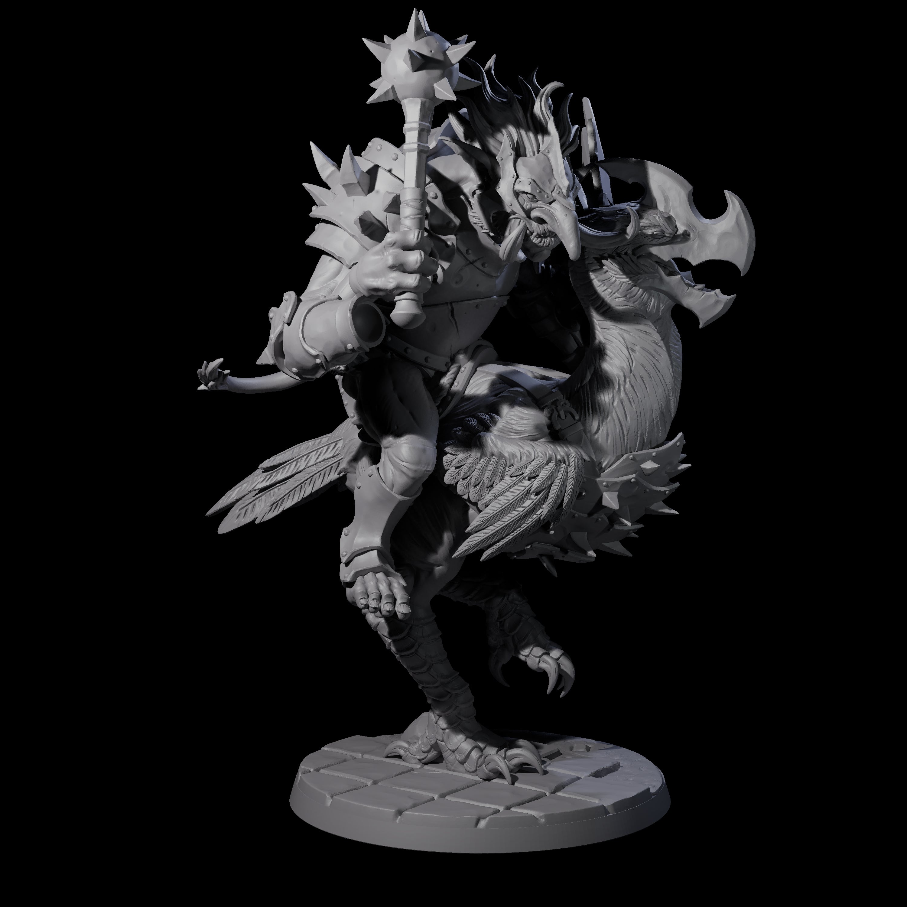 Four Charging Troll Riders on Axe Beaks Miniature for Dungeons and Dragons, Pathfinder or other TTRPGs