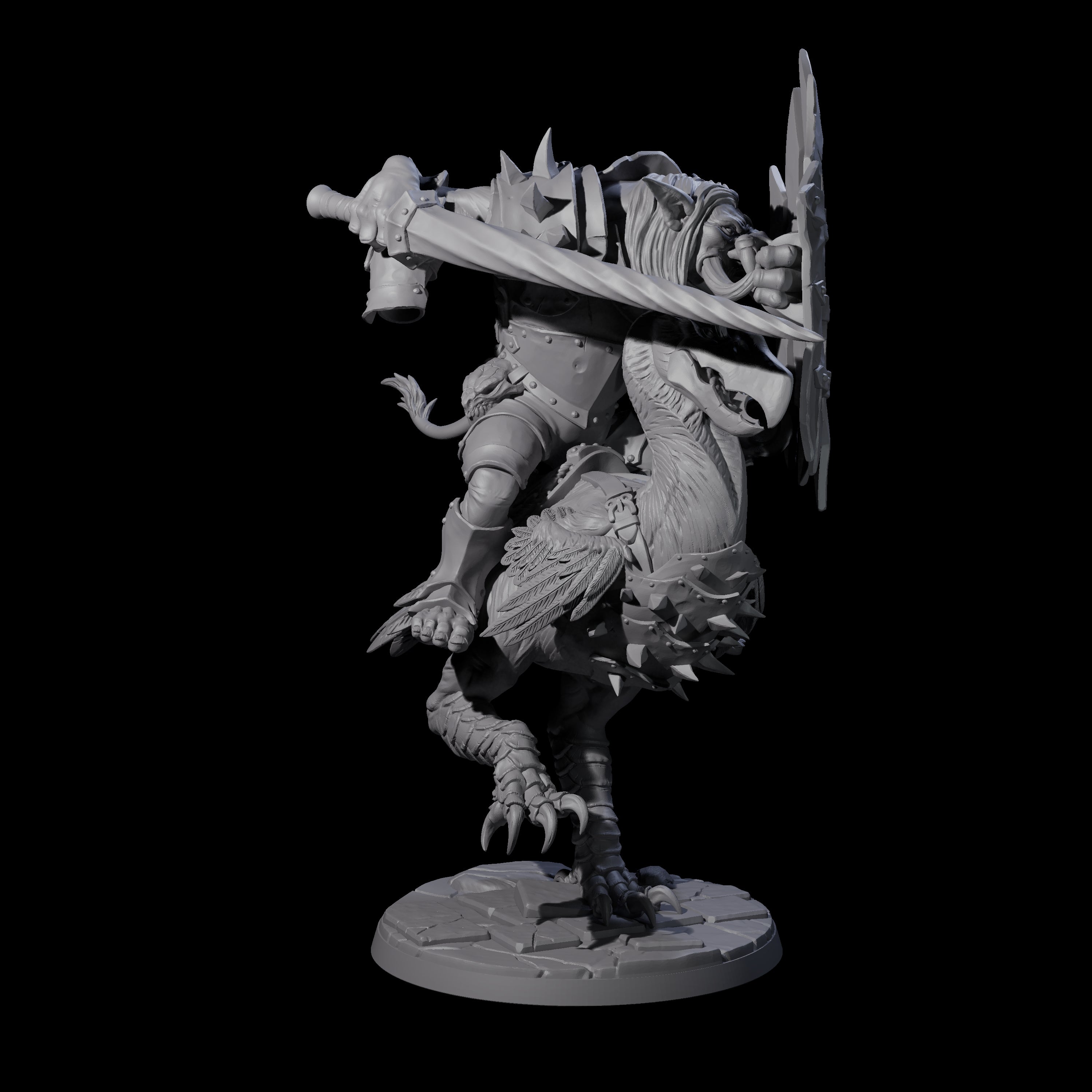 Four Charging Troll Riders on Axe Beaks Miniature for Dungeons and Dragons, Pathfinder or other TTRPGs