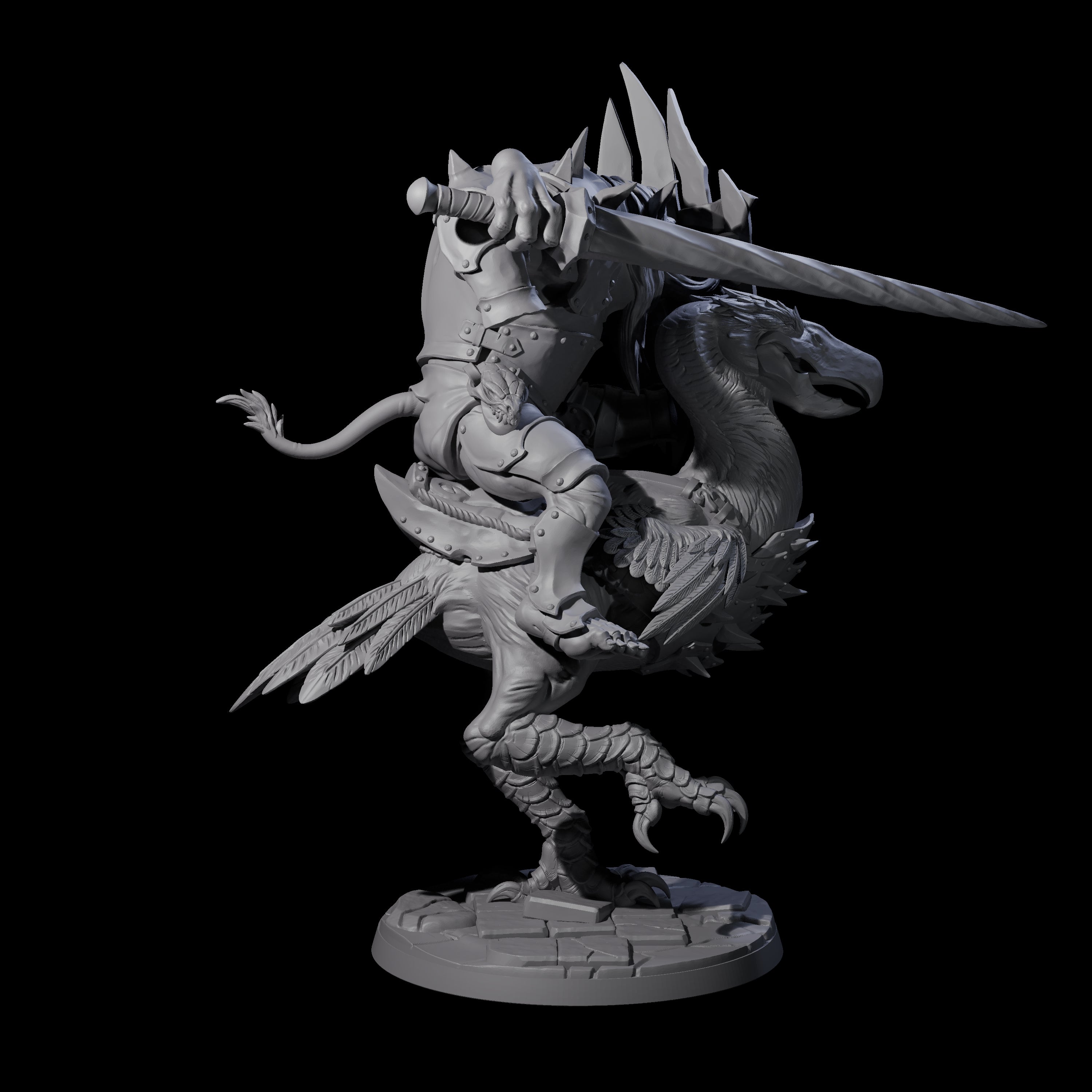 Four Charging Troll Riders on Axe Beaks Miniature for Dungeons and Dragons, Pathfinder or other TTRPGs