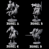 Four Charging Troll Riders on Axe Beaks Miniature for Dungeons and Dragons, Pathfinder or other TTRPGs
