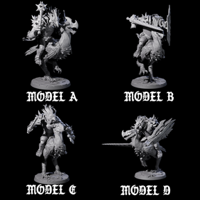 Four Charging Troll Riders on Axe Beaks Miniature for Dungeons and Dragons, Pathfinder or other TTRPGs
