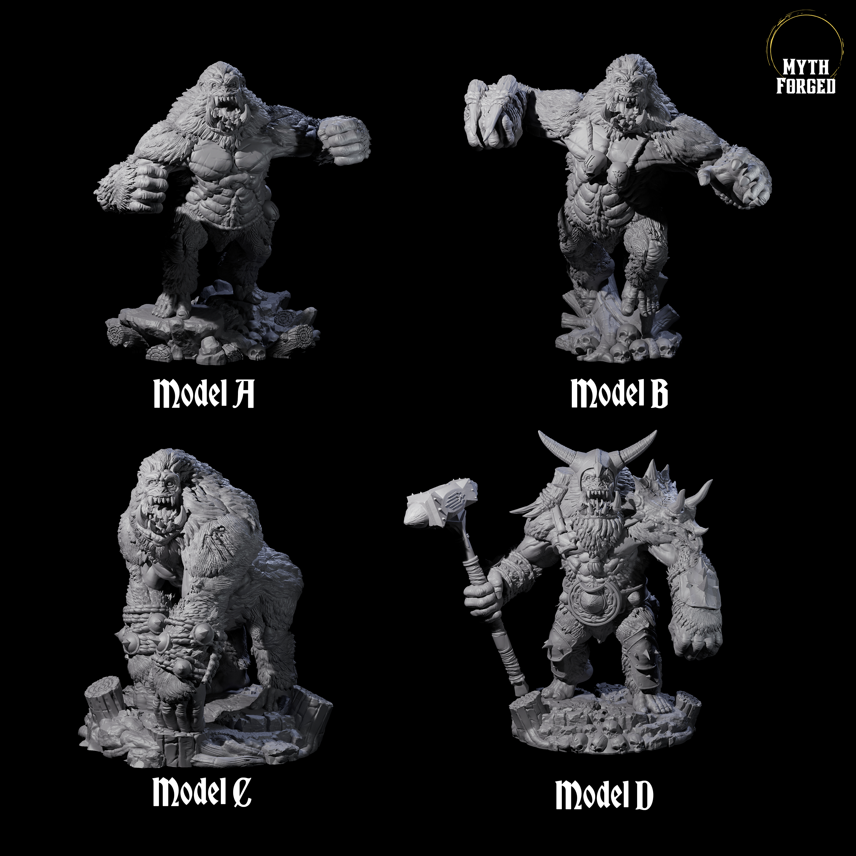 Four Chest Thumping Barlguras Miniature for Dungeons and Dragons, Pathfinder or other TTRPGs