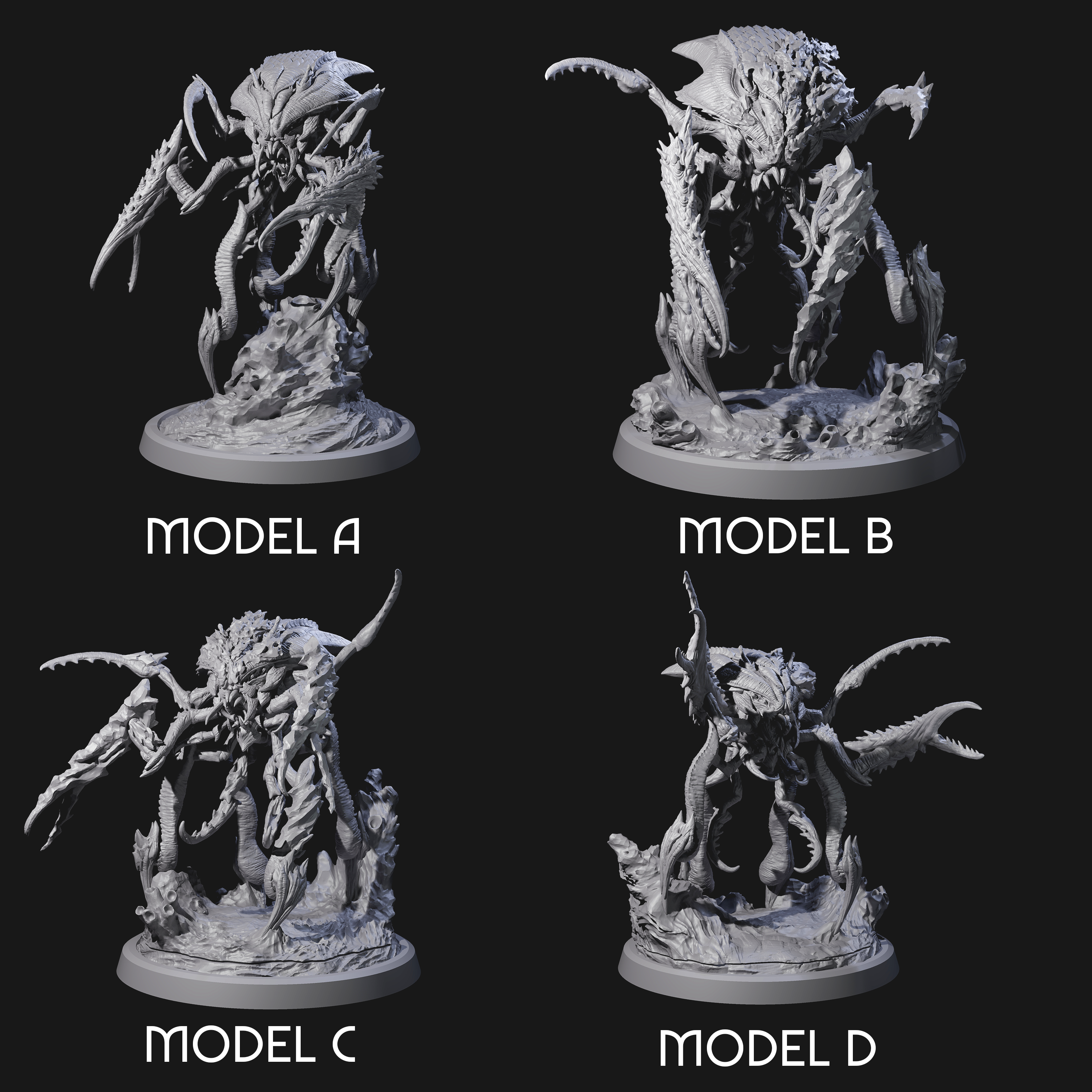 Four Chitinous Kruthiks Miniature for Dungeons and Dragons, Pathfinder or other TTRPGs