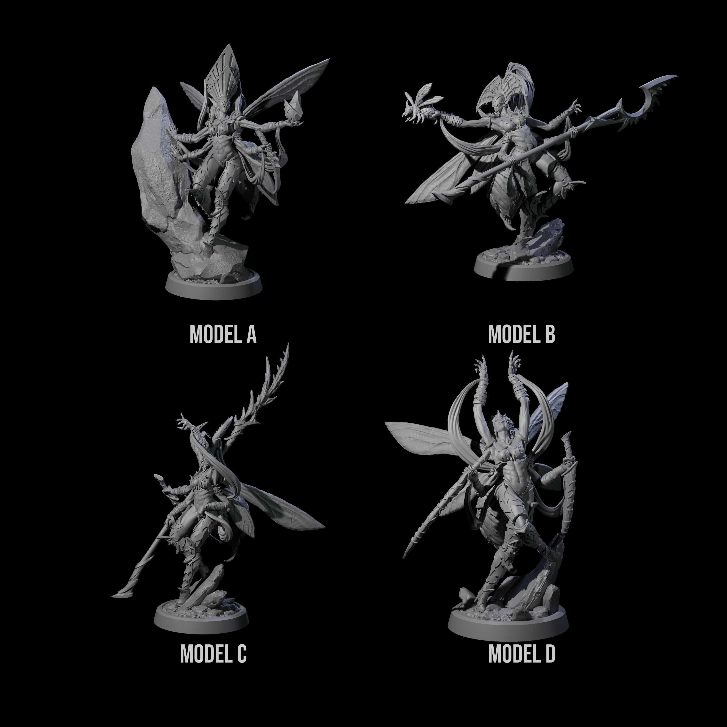 Four Chitinous Psionic Seers Miniature for Dungeons and Dragons, Pathfinder or other TTRPGs