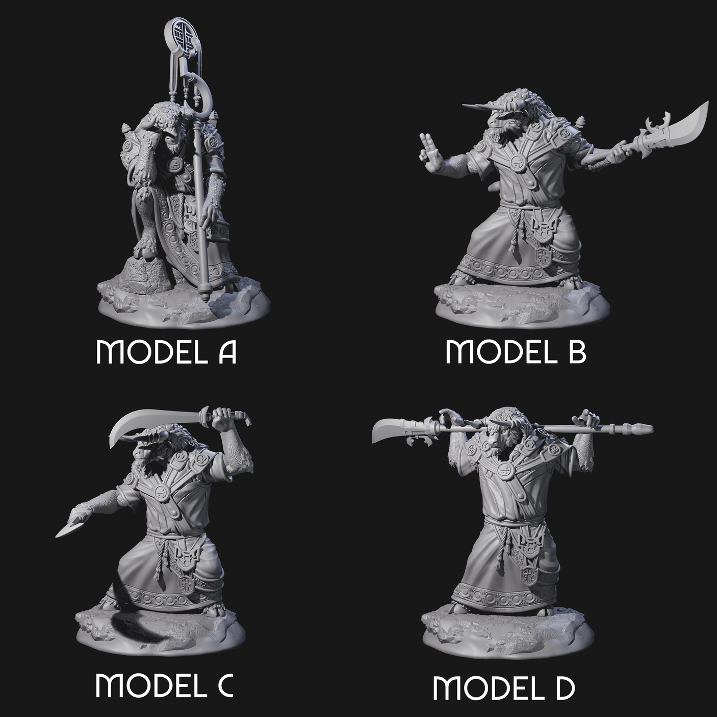 Four Civilised Yakfolks Miniature for Dungeons and Dragons, Pathfinder or other TTRPGs