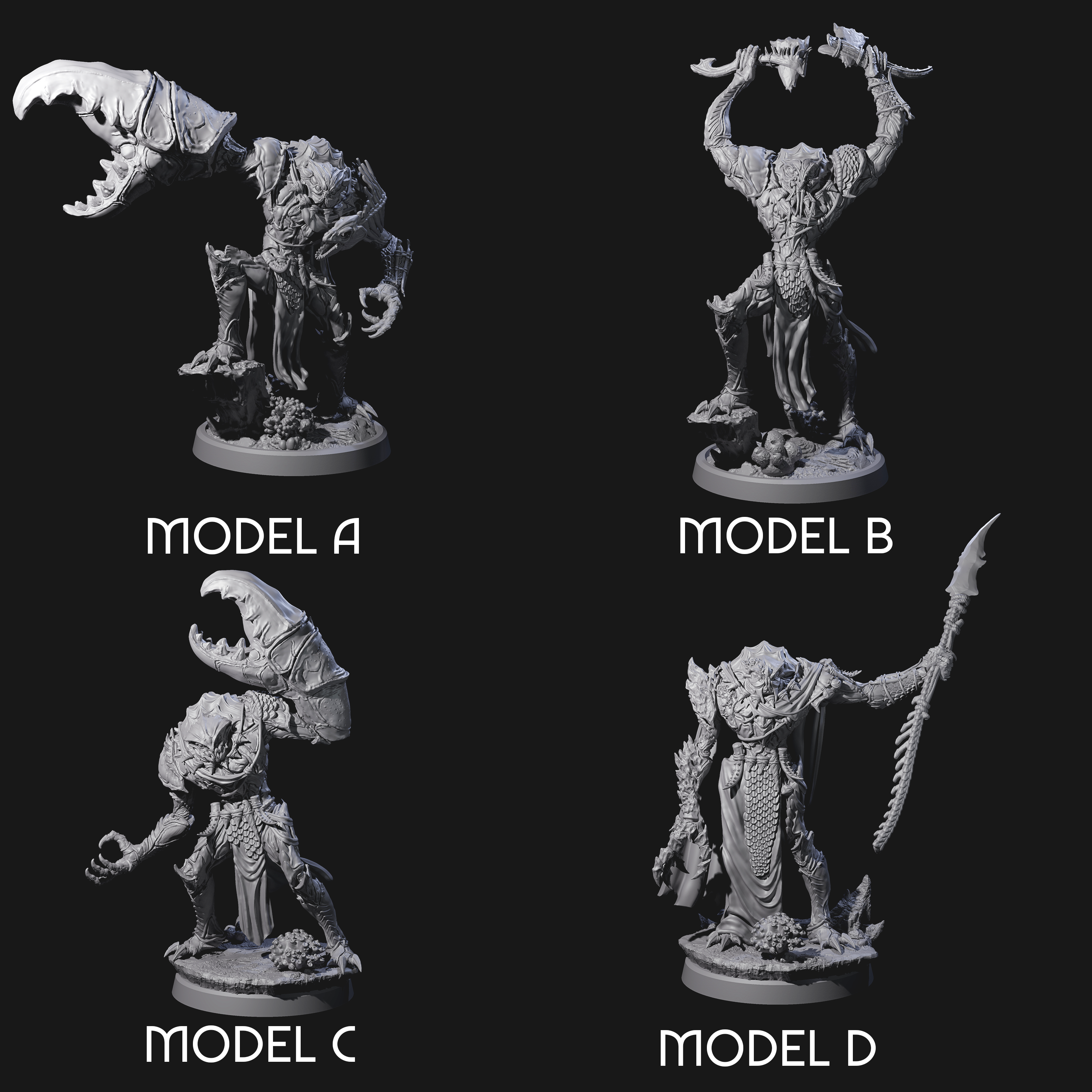 Four Commanding Wastrilith Warriors Miniature for Dungeons and Dragons, Pathfinder or other TTRPGs