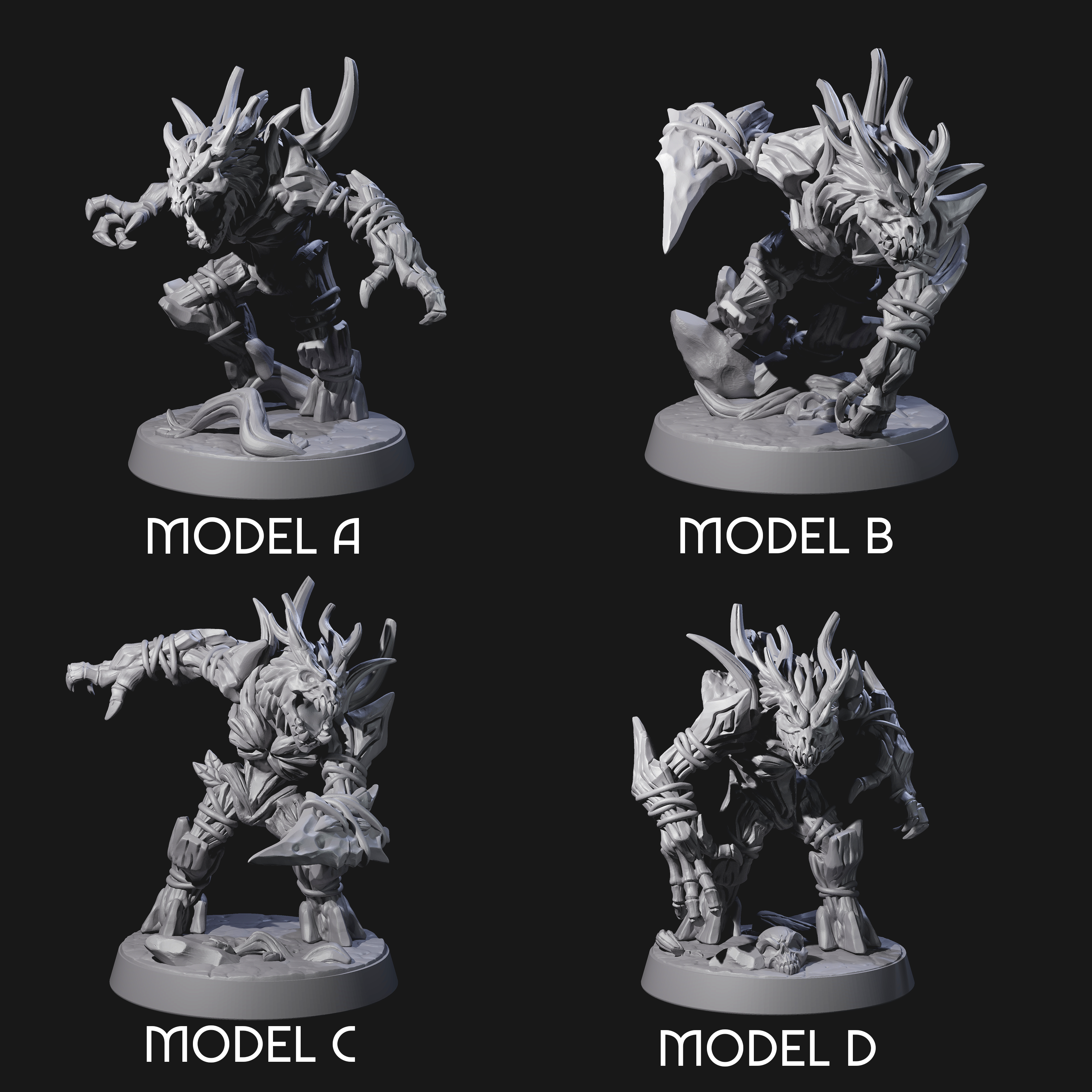 Four Corrupted Wood Woads Miniature for Dungeons and Dragons, Pathfinder or other TTRPGs
