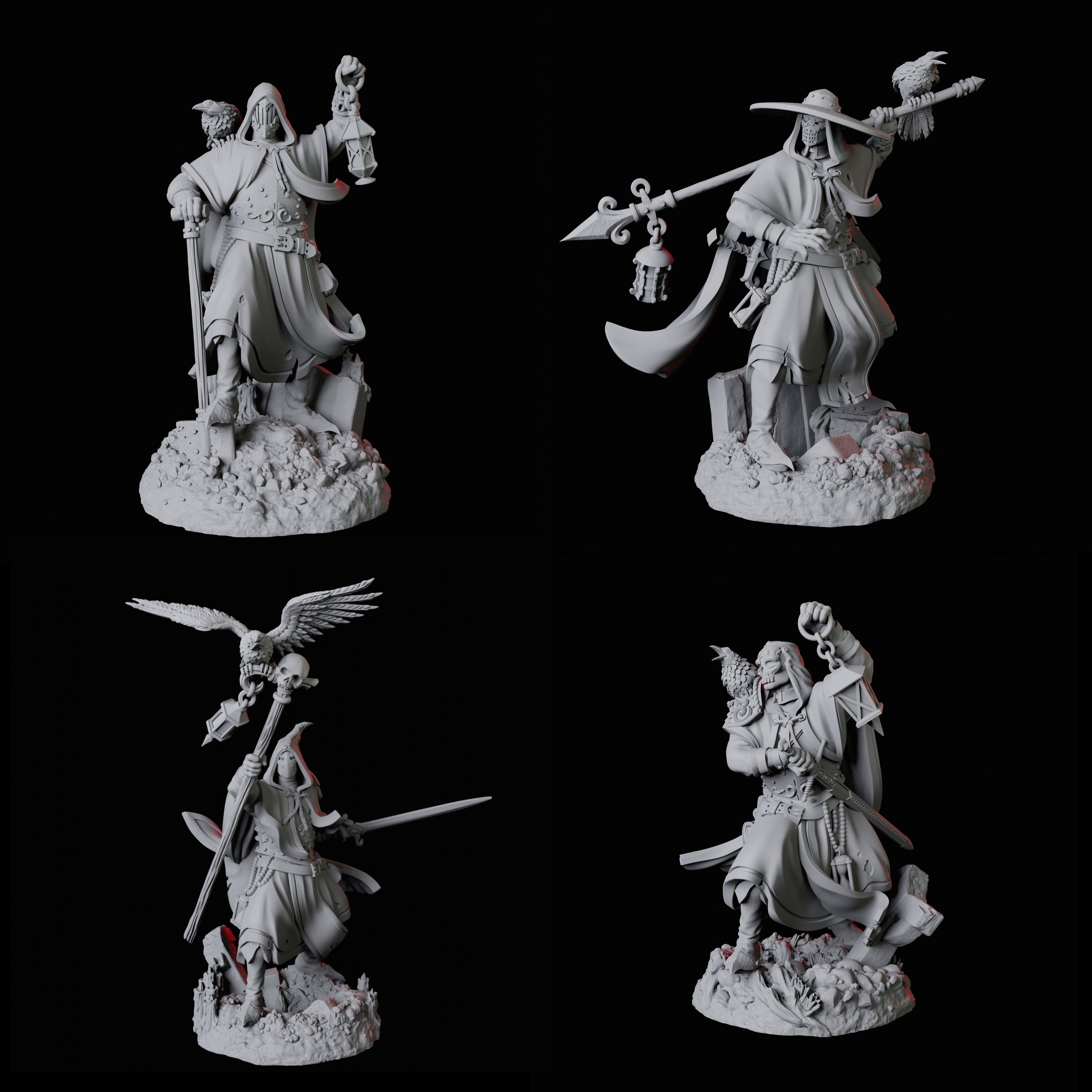 Four Creepy Gravediggers Miniature for Dungeons and Dragons, Pathfinder or other TTRPGs