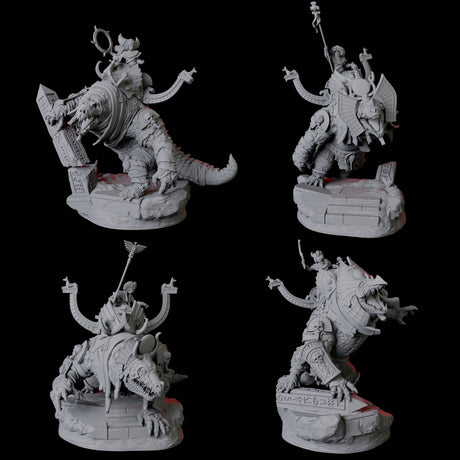 Four Cultists Riding Giant Crocodiles Miniature for Dungeons and Dragons, Pathfinder or other TTRPGs