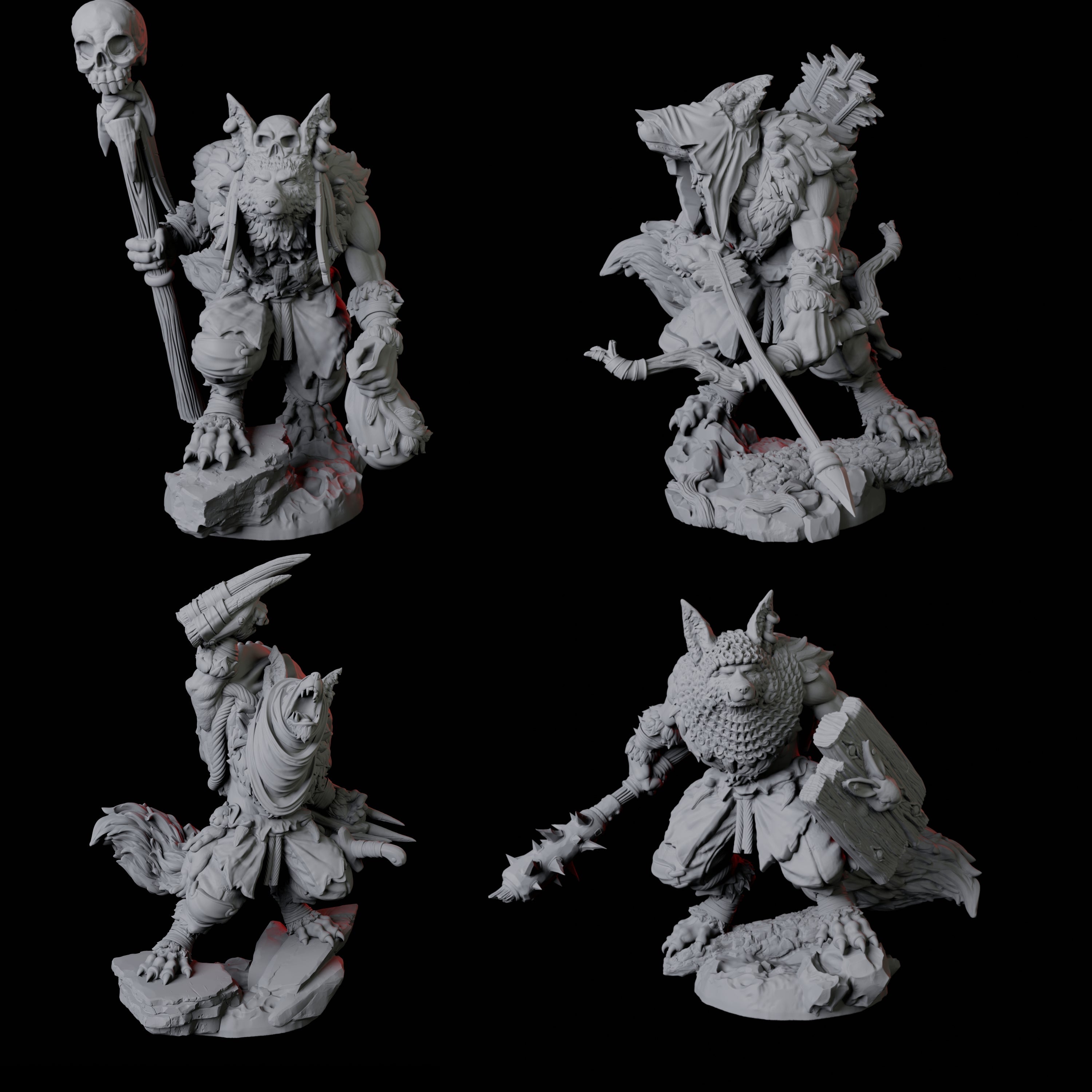 Four Cunning Kitsune Fighters Miniature for Dungeons and Dragons, Pathfinder or other TTRPGs