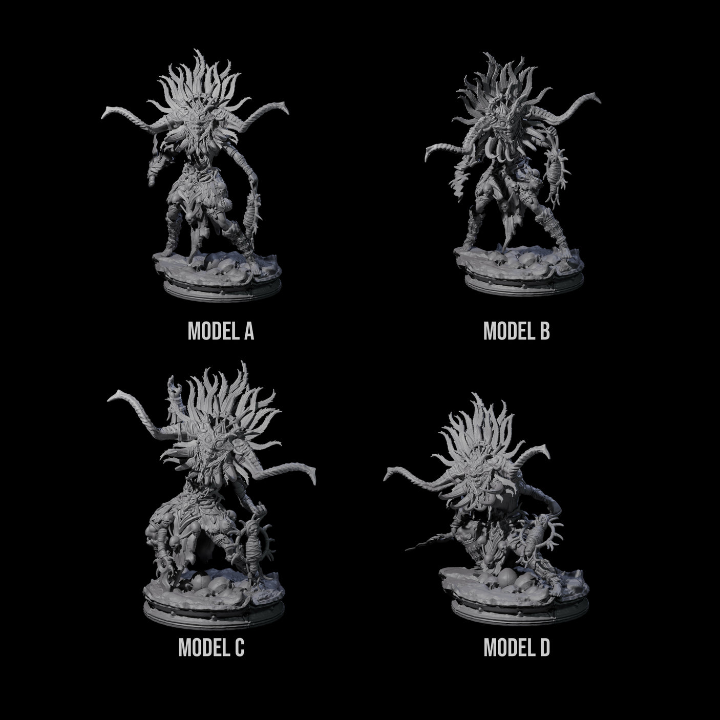 Four Dark Elf Umbral Seers Miniature for Dungeons and Dragons, Pathfinder or other TTRPGs