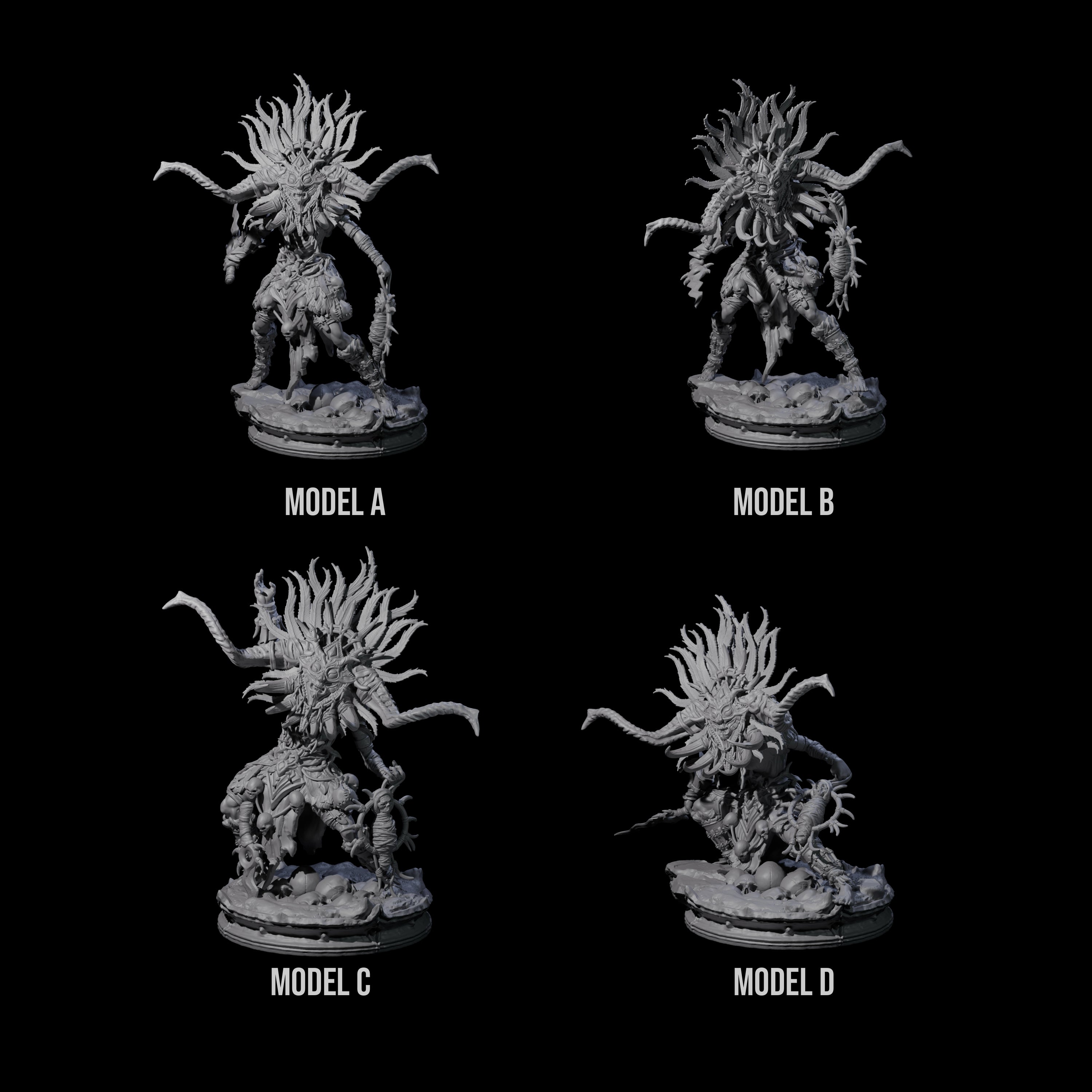 Four Dark Elf Umbral Seers Miniature for Dungeons and Dragons, Pathfinder or other TTRPGs