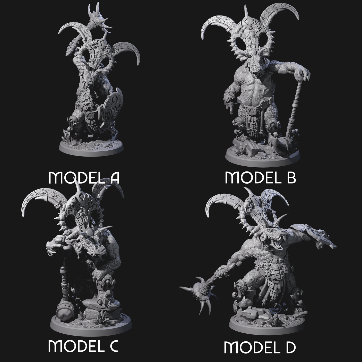 Four Decorated Dinosaur Lizardfolk Warriors Miniature for Dungeons and Dragons, Pathfinder or other TTRPGs