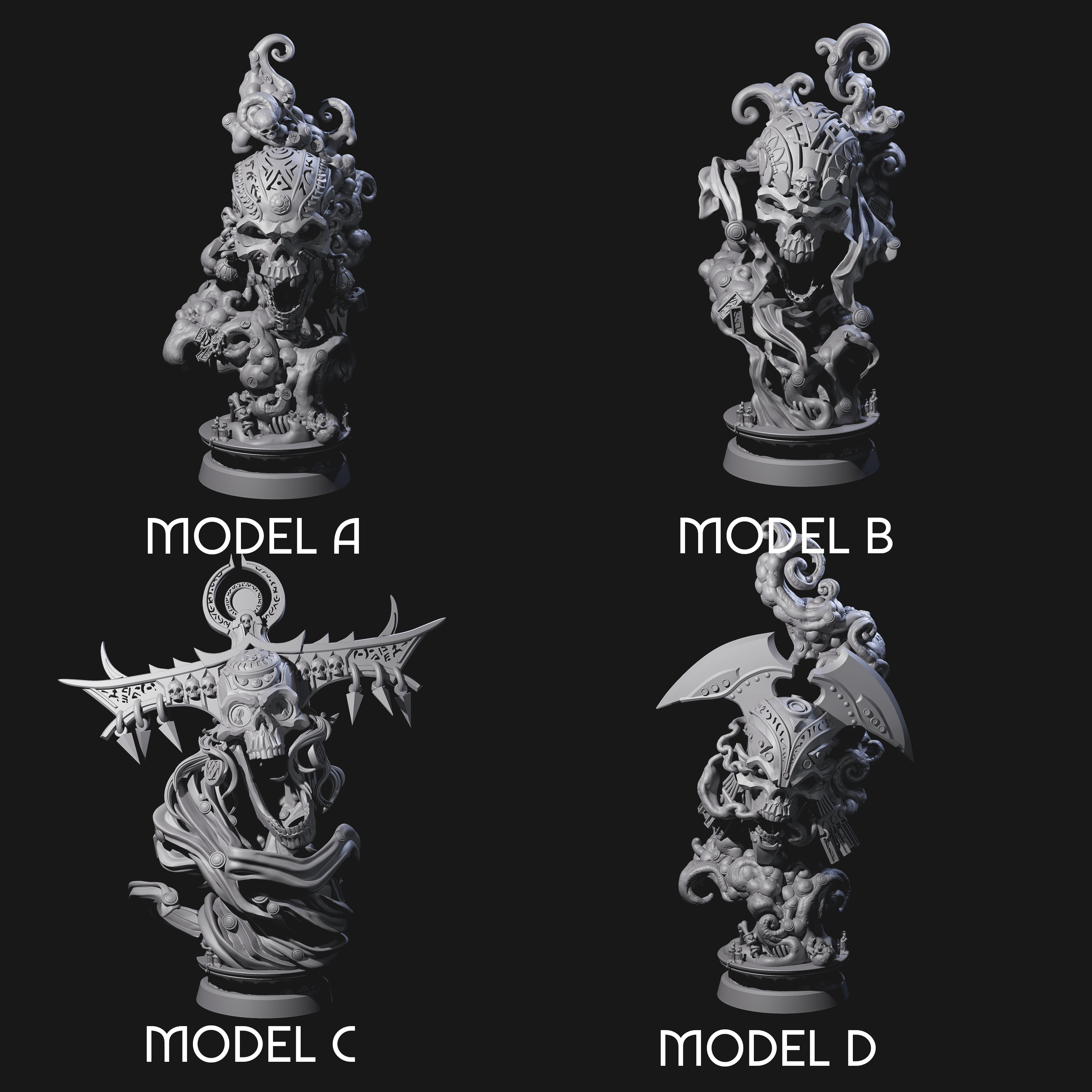 Four Decorated Flameskulls Miniature for Dungeons and Dragons, Pathfinder or other TTRPGs