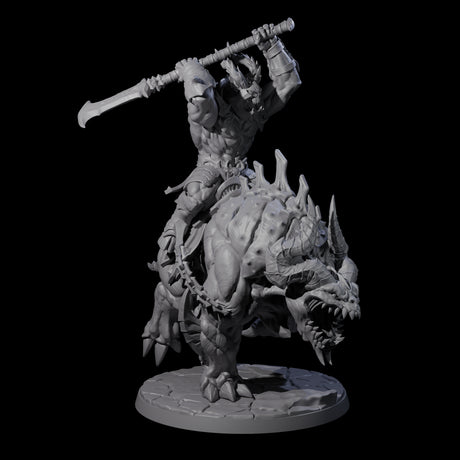 Four Demonic Ravagers riding Hellhounds Miniature for Dungeons and Dragons, Pathfinder or other TTRPGs