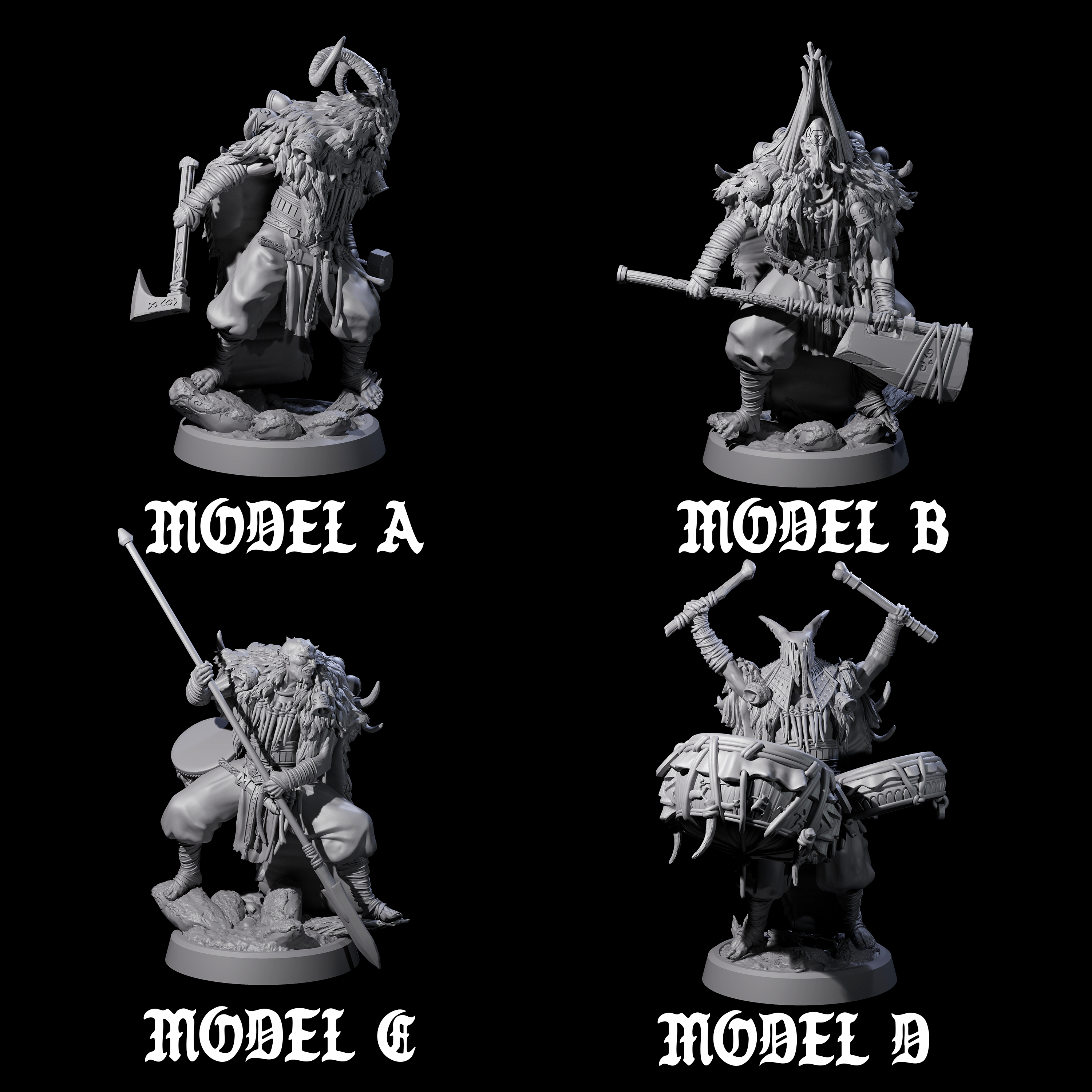 Four Deranged Pagan Cultists Miniature for Dungeons and Dragons, Pathfinder or other TTRPGs