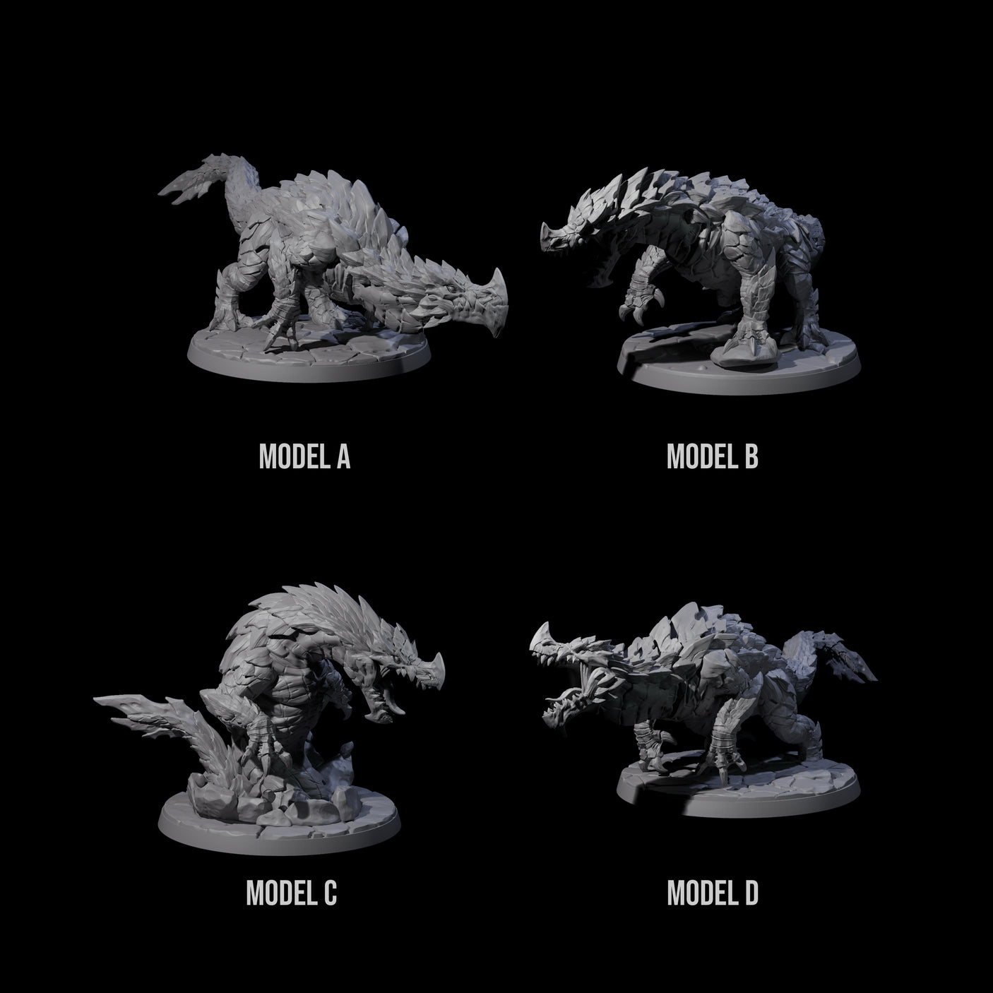 Four Devious Burrowdrakes Miniature for Dungeons and Dragons, Pathfinder or other TTRPGs