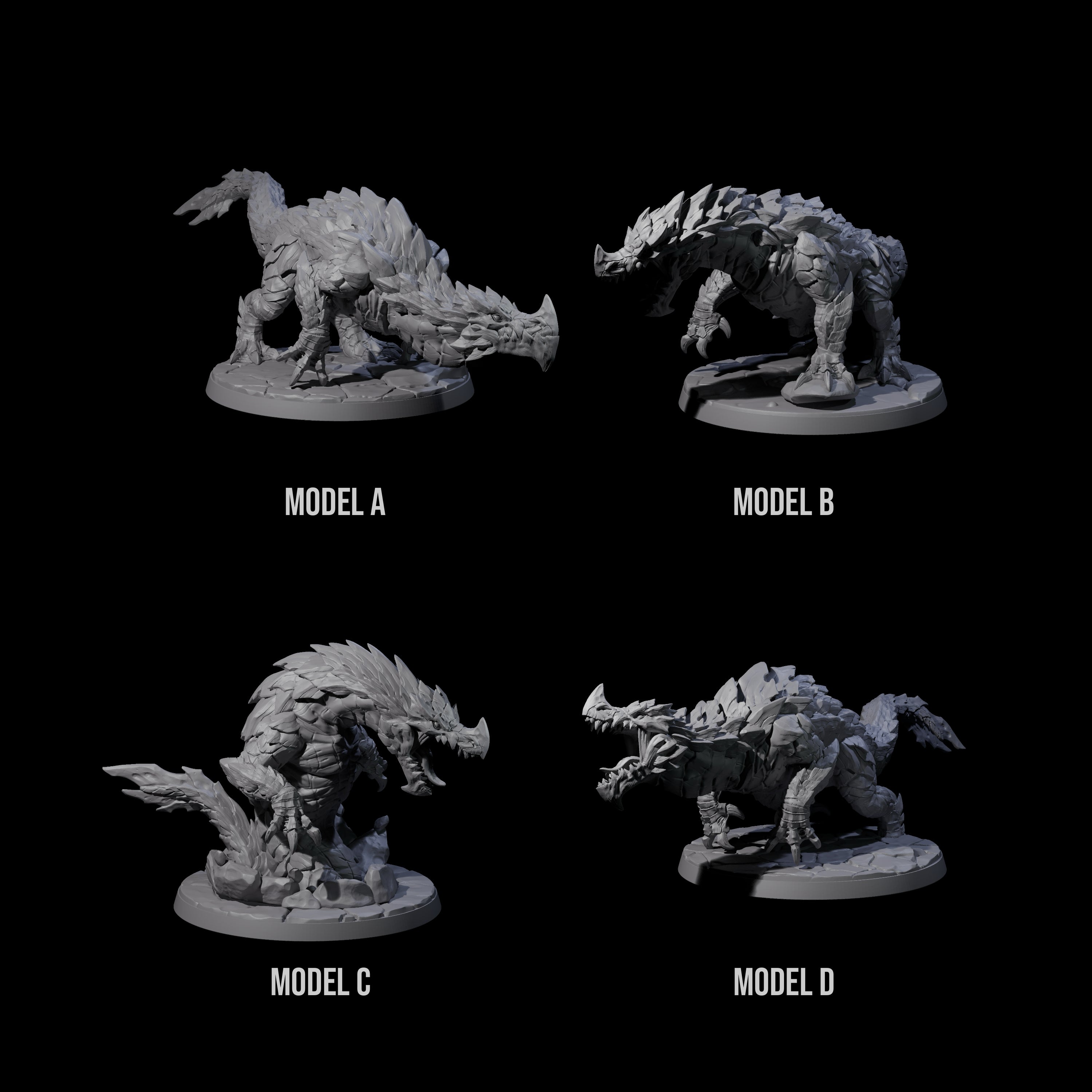 Four Devious Burrowdrakes Miniature for Dungeons and Dragons, Pathfinder or other TTRPGs