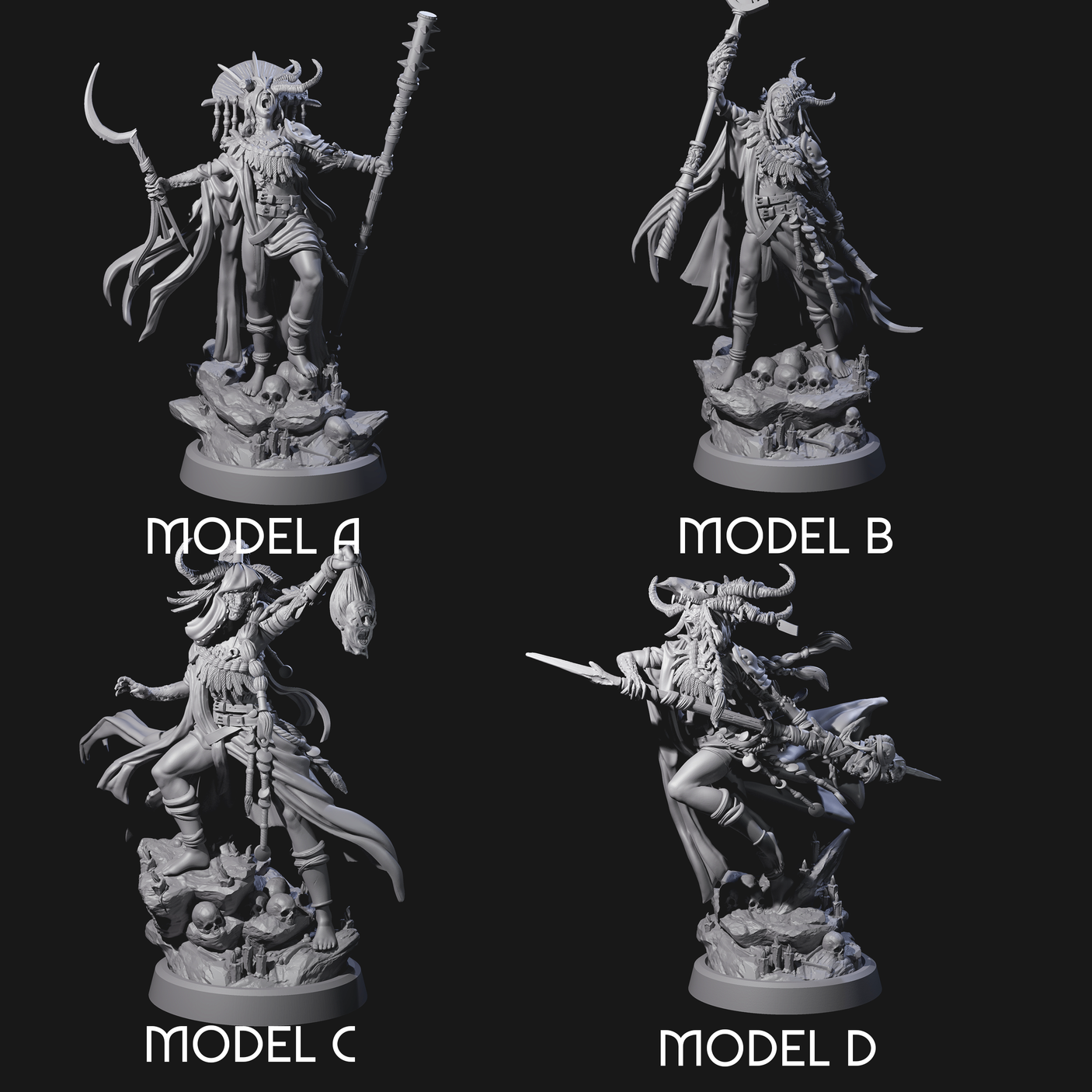 Four Disfigured Witches Miniature for Dungeons and Dragons, Pathfinder or other TTRPGs