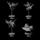 Four Diving Celestial Cavalry Miniature for Dungeons and Dragons, Pathfinder or other TTRPGs