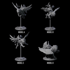 Four Diving Celestial Cavalry Miniature for Dungeons and Dragons, Pathfinder or other TTRPGs