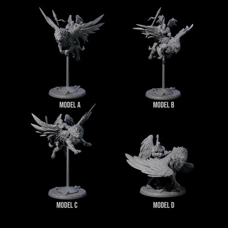 Four Diving Celestial Cavalry Miniature for Dungeons and Dragons, Pathfinder or other TTRPGs