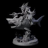 Four Dripping Sahuagin Warriors riding Sharks Miniature for Dungeons and Dragons, Pathfinder or other TTRPGs