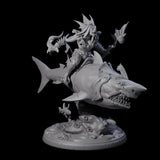 Four Dripping Sahuagin Warriors riding Sharks Miniature for Dungeons and Dragons, Pathfinder or other TTRPGs