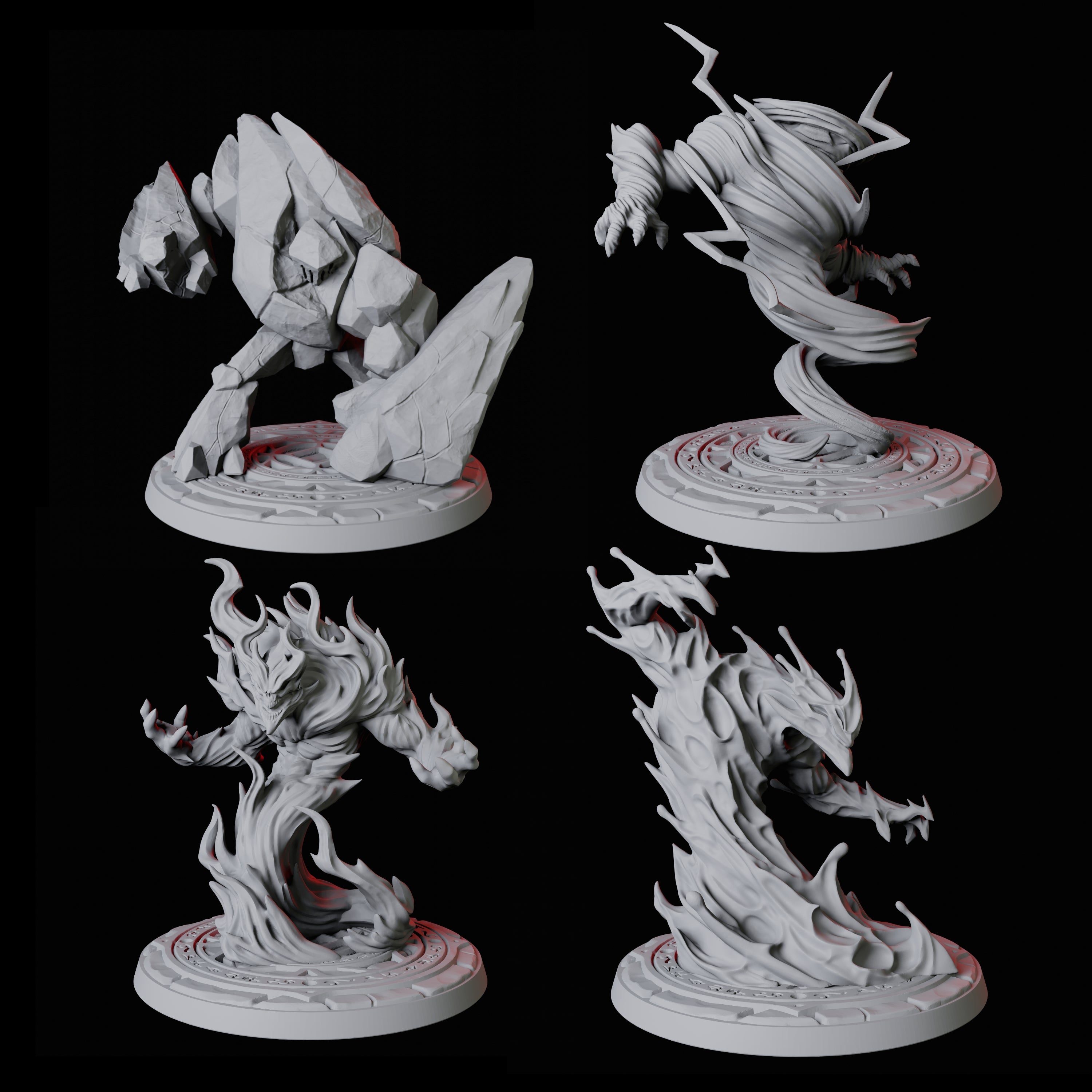 Four Elementals Miniature for Dungeons and Dragons, Pathfinder or other TTRPGs