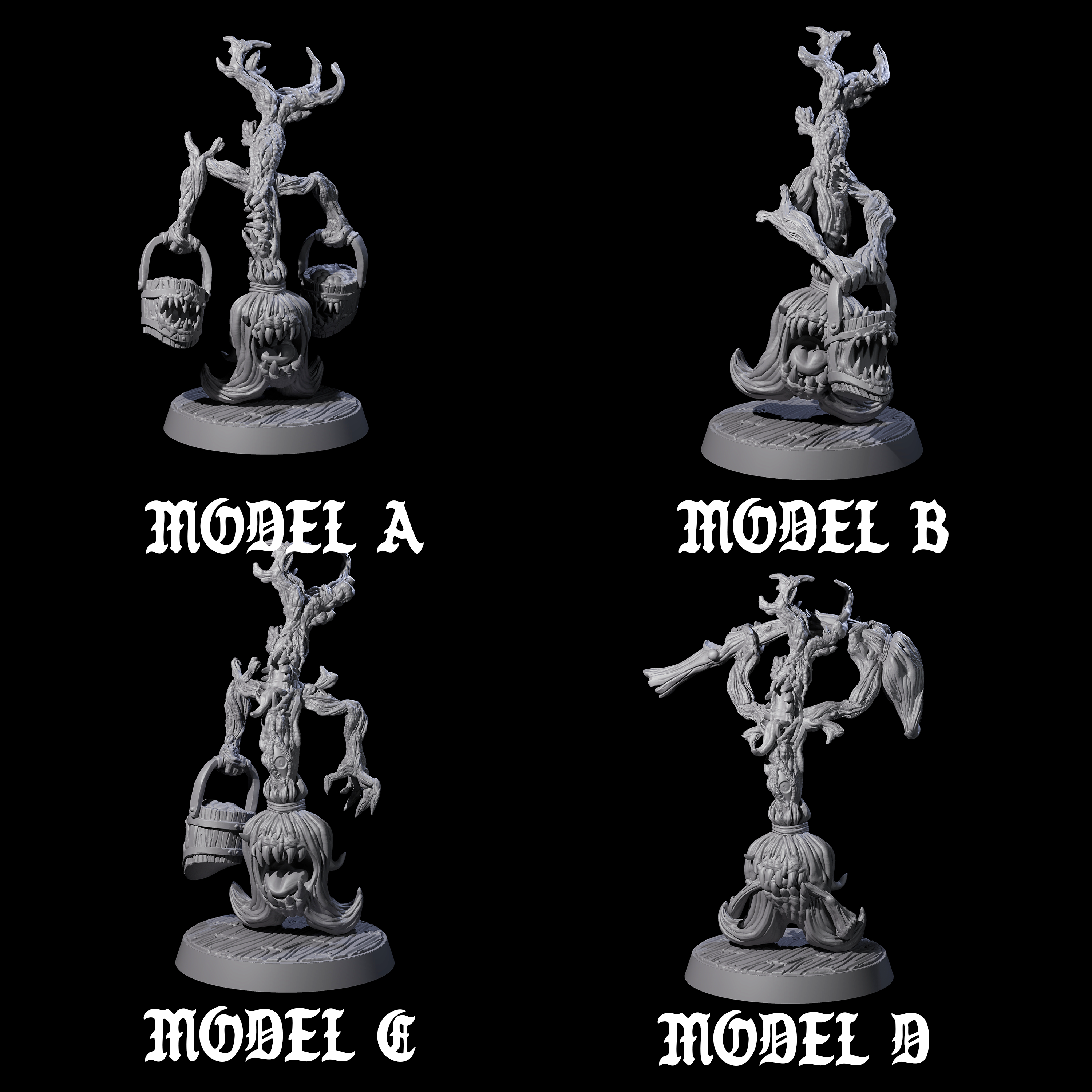 Four Evil Animated Brooms Miniature for Dungeons and Dragons, Pathfinder or other TTRPGs