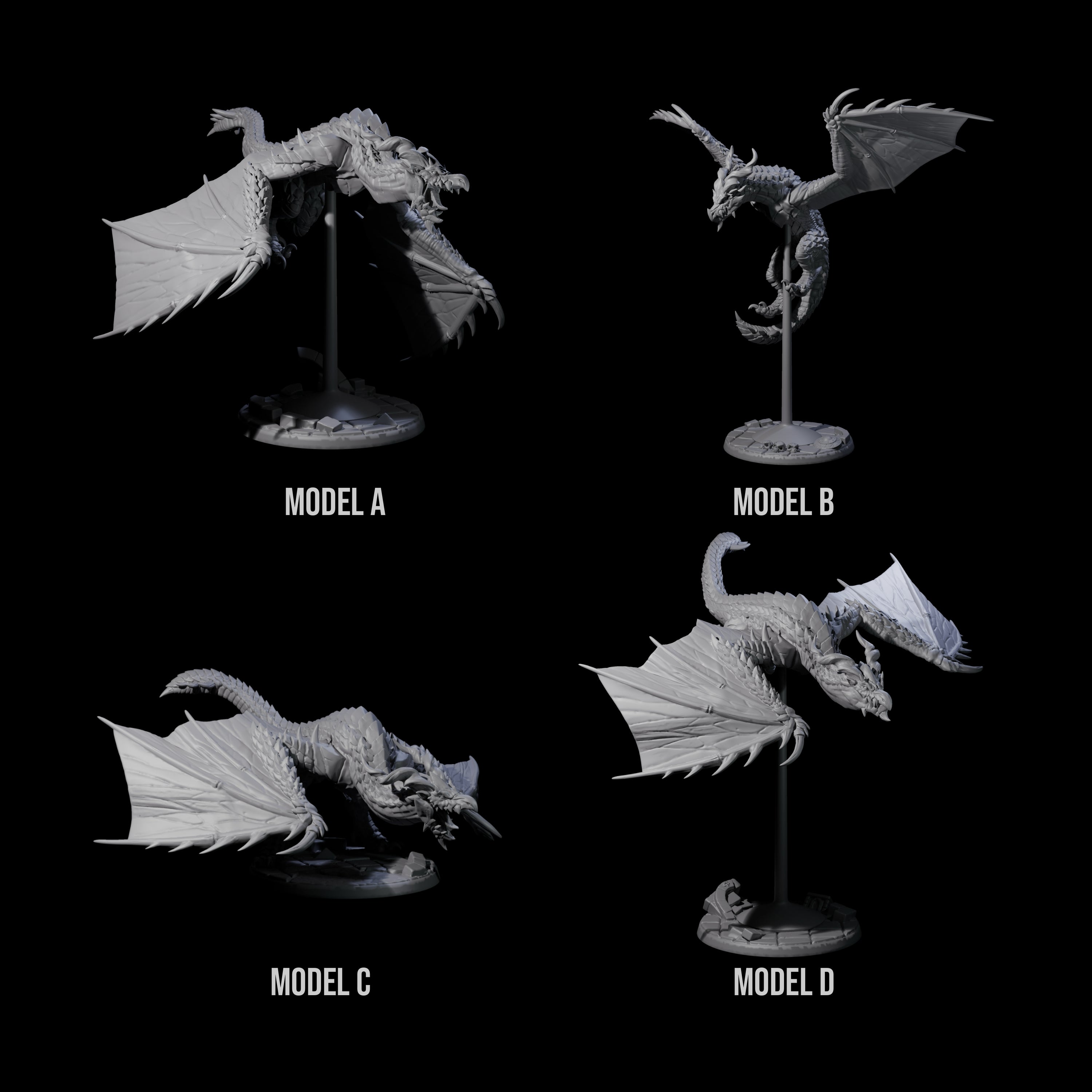 Four Evil Wyverns Miniature for Dungeons and Dragons, Pathfinder or other TTRPGs