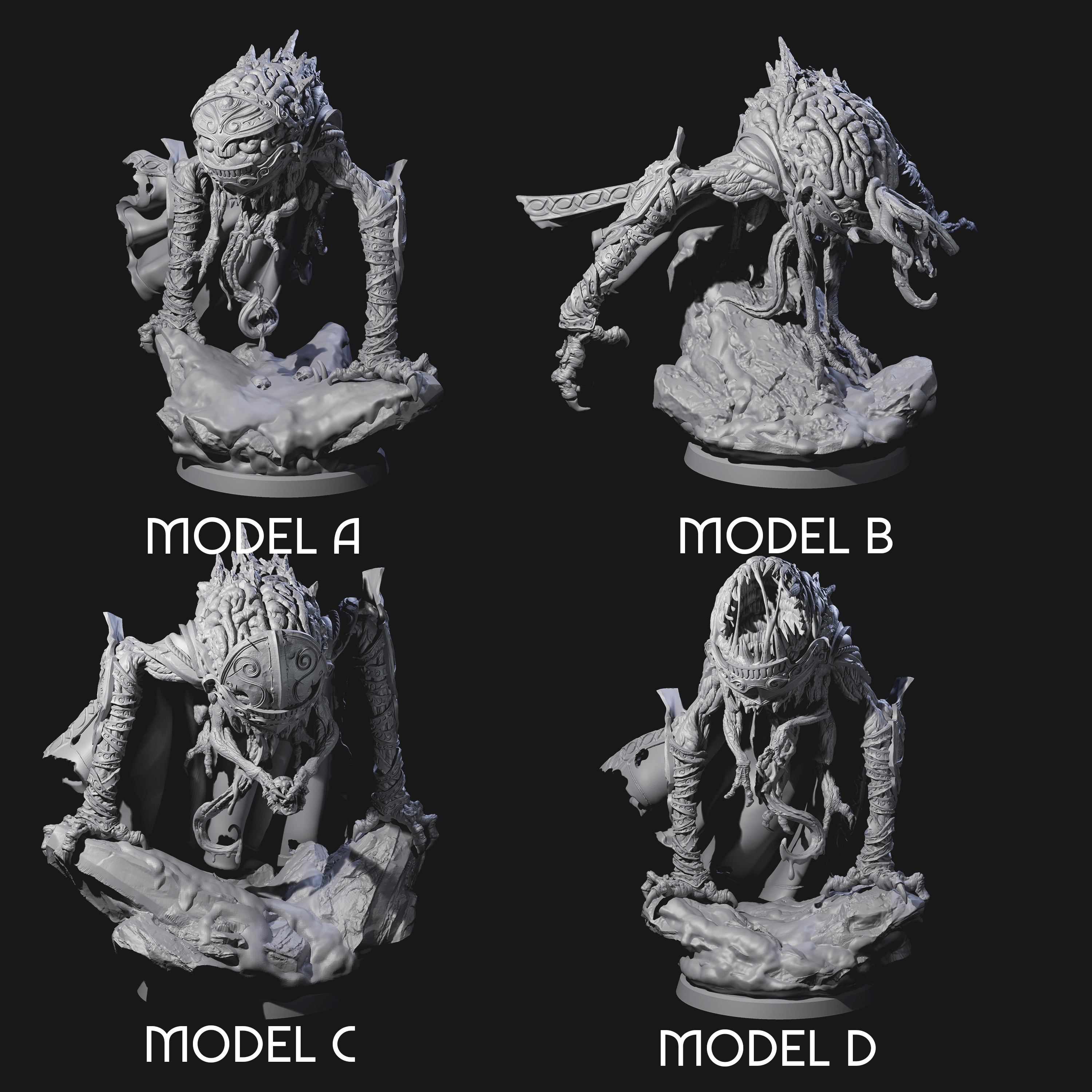 Four Evolved Intellect Devourers Miniature for Dungeons and Dragons, Pathfinder or other TTRPGs