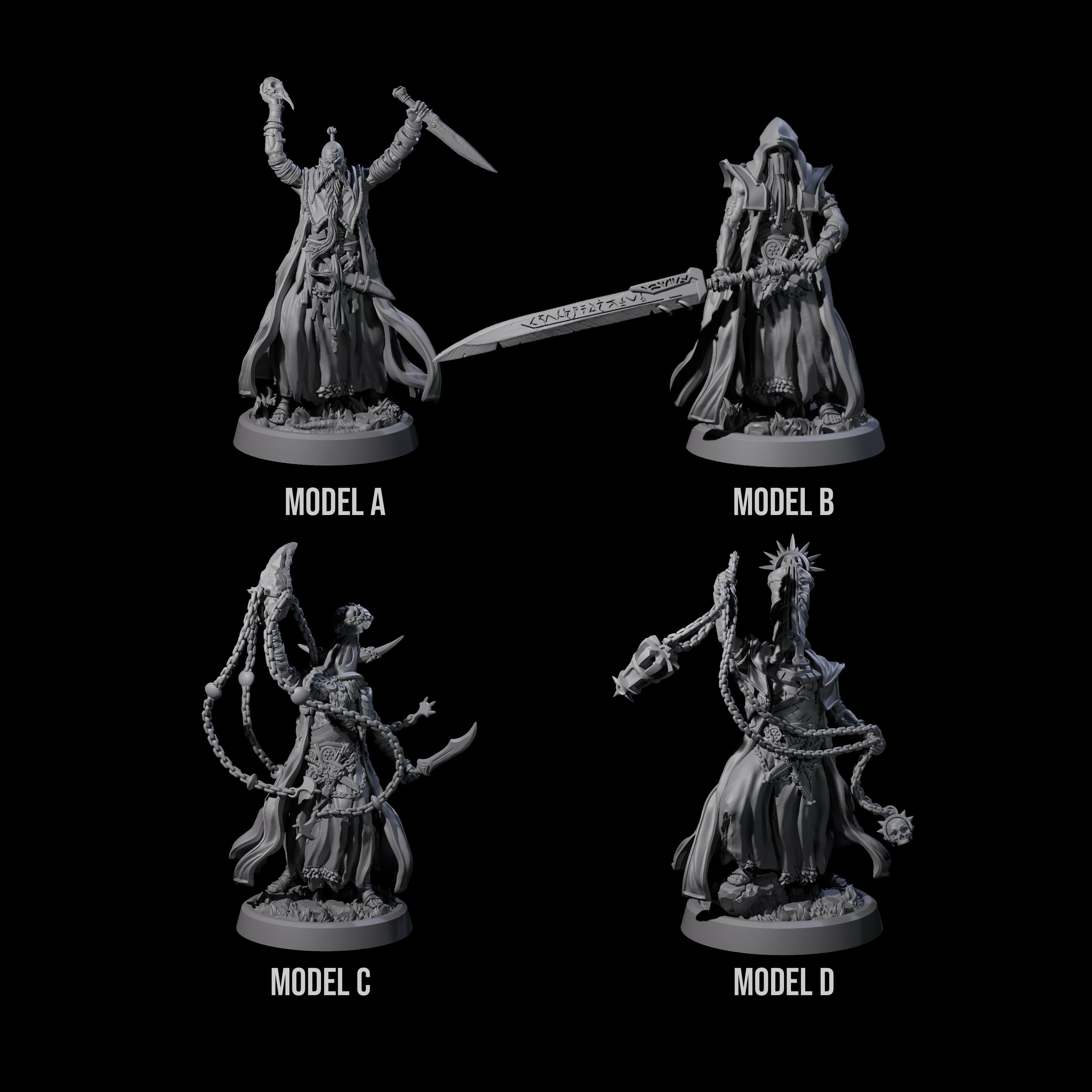 Four Fanatical Orcales Miniature for Dungeons and Dragons, Pathfinder or other TTRPGs