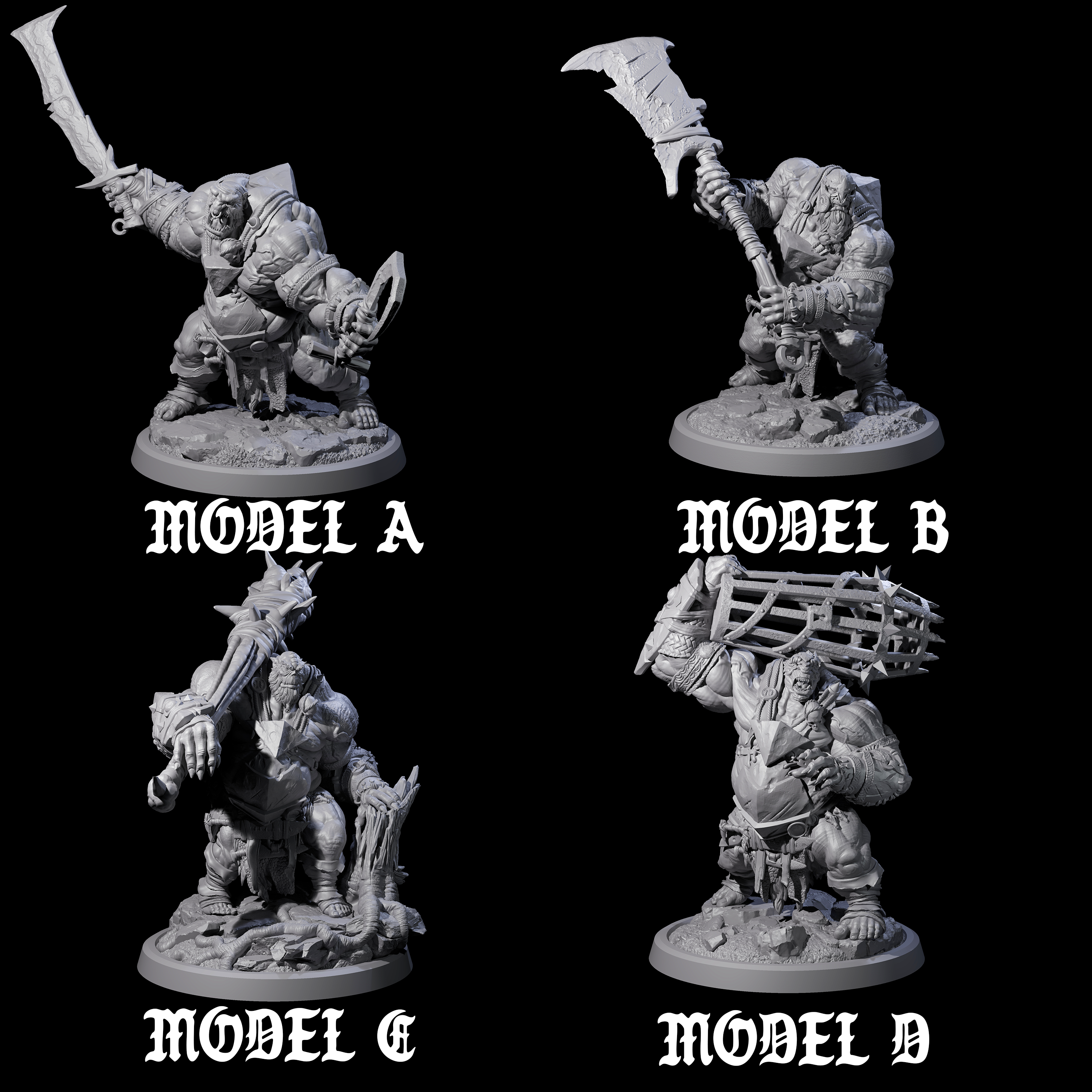 Four Fetid Hulking Ogres Miniature for Dungeons and Dragons, Pathfinder or other TTRPGs