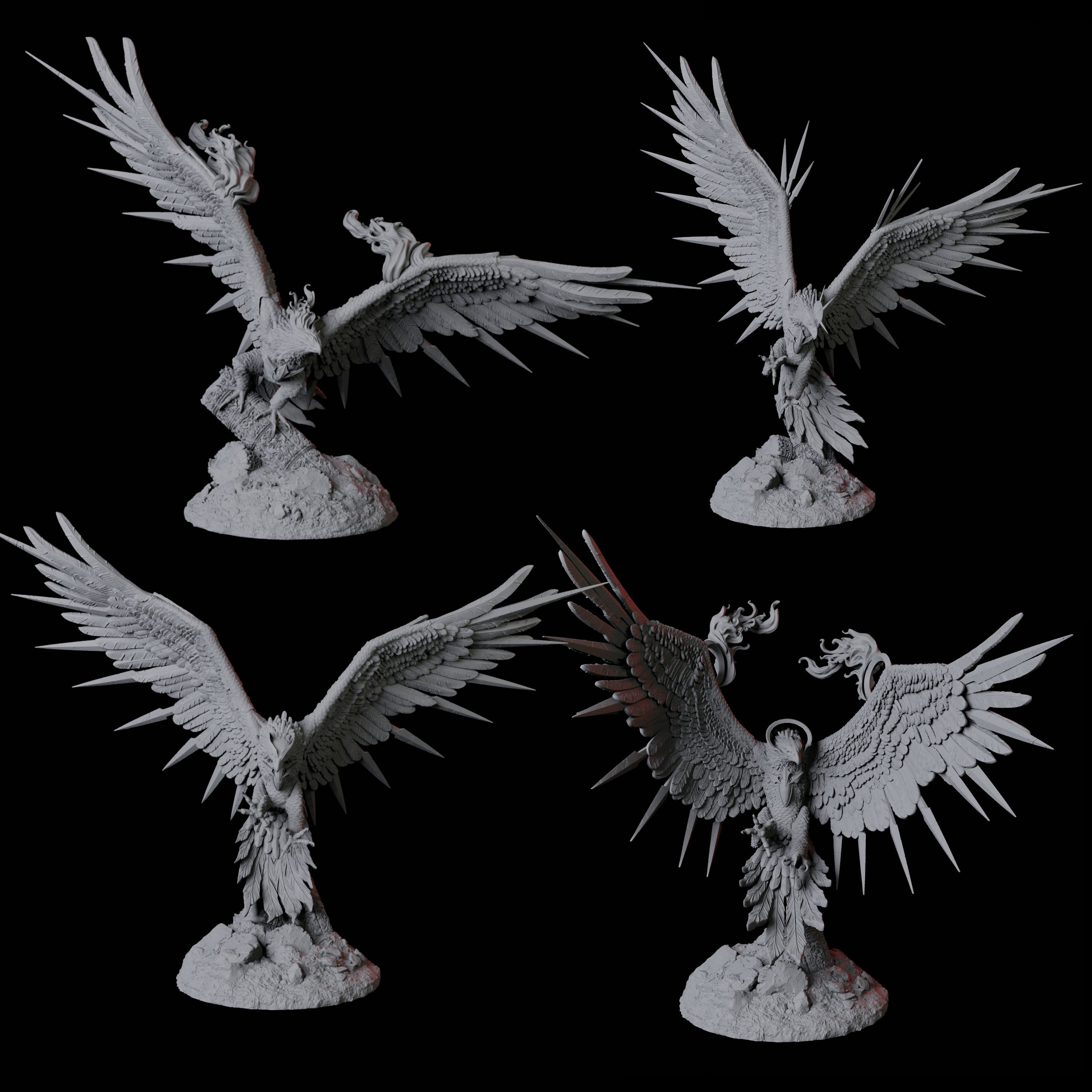 Four Fiery Phoenix Miniature for Dungeons and Dragons, Pathfinder or other TTRPGs
