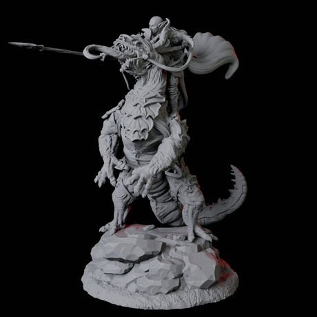 Four Fighters mounted on Giant Lizards Miniature for Dungeons and Dragons, Pathfinder or other TTRPGs