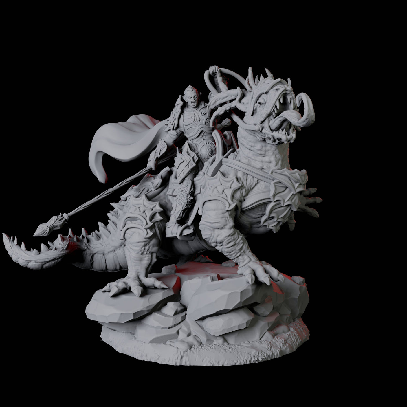 Four Fighters mounted on Giant Lizards Miniature for Dungeons and Dragons, Pathfinder or other TTRPGs