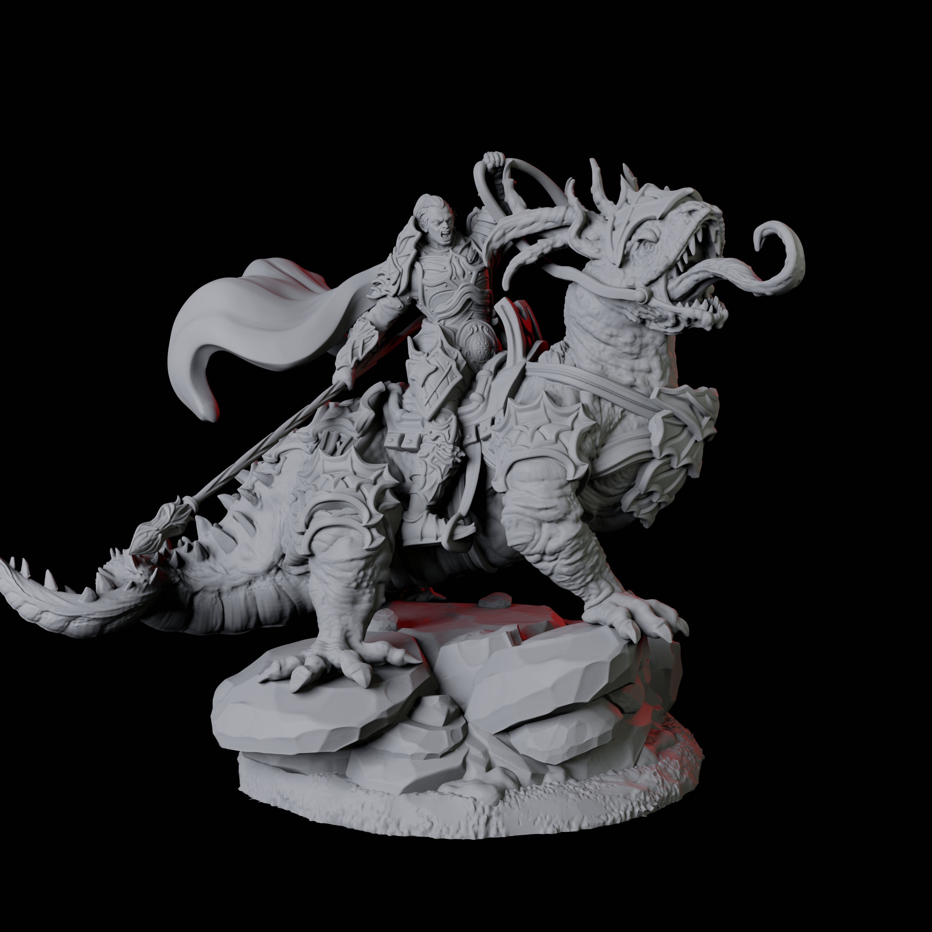 Four Fighters mounted on Giant Lizards Miniature for Dungeons and Dragons, Pathfinder or other TTRPGs