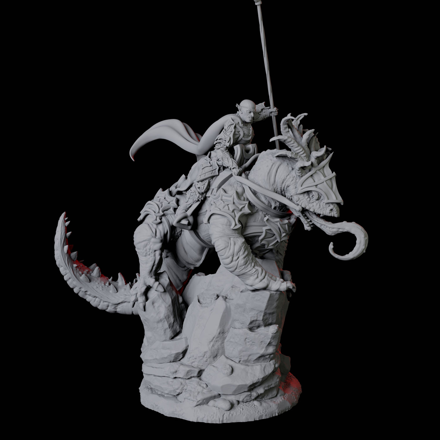 Four Fighters mounted on Giant Lizards Miniature for Dungeons and Dragons, Pathfinder or other TTRPGs