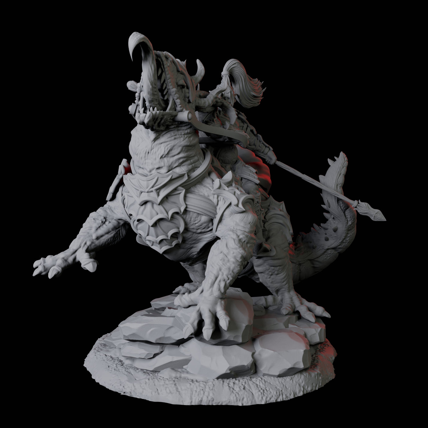 Four Fighters mounted on Giant Lizards Miniature for Dungeons and Dragons, Pathfinder or other TTRPGs