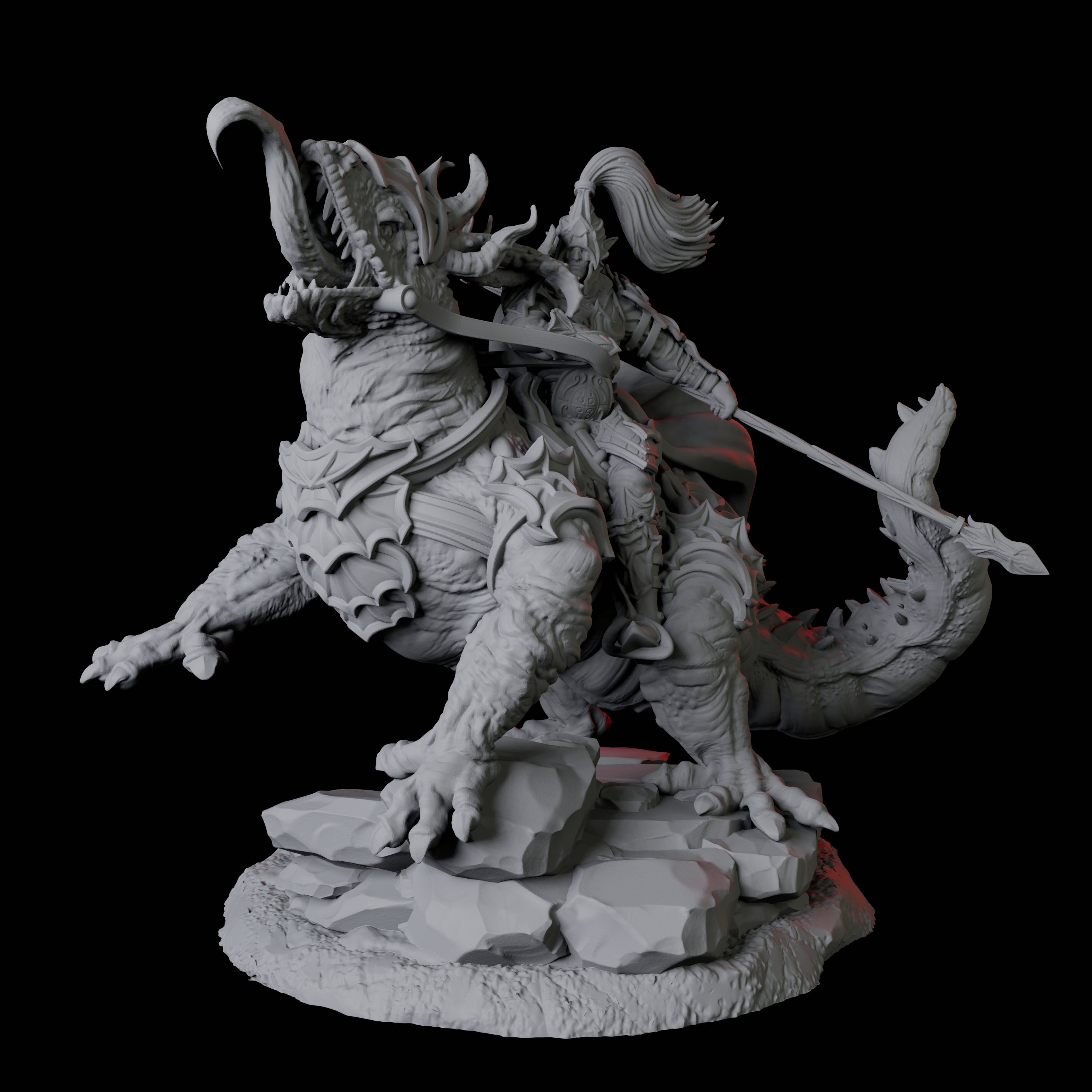 Four Fighters mounted on Giant Lizards Miniature for Dungeons and Dragons, Pathfinder or other TTRPGs