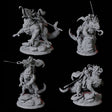 Four Fighters mounted on Giant Lizards Miniature for Dungeons and Dragons, Pathfinder or other TTRPGs