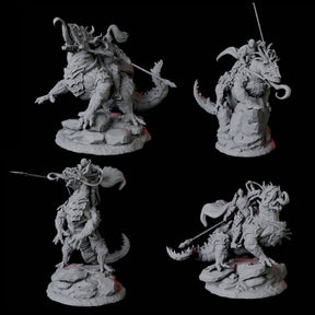 Four Fighters mounted on Giant Lizards Miniature for Dungeons and Dragons, Pathfinder or other TTRPGs