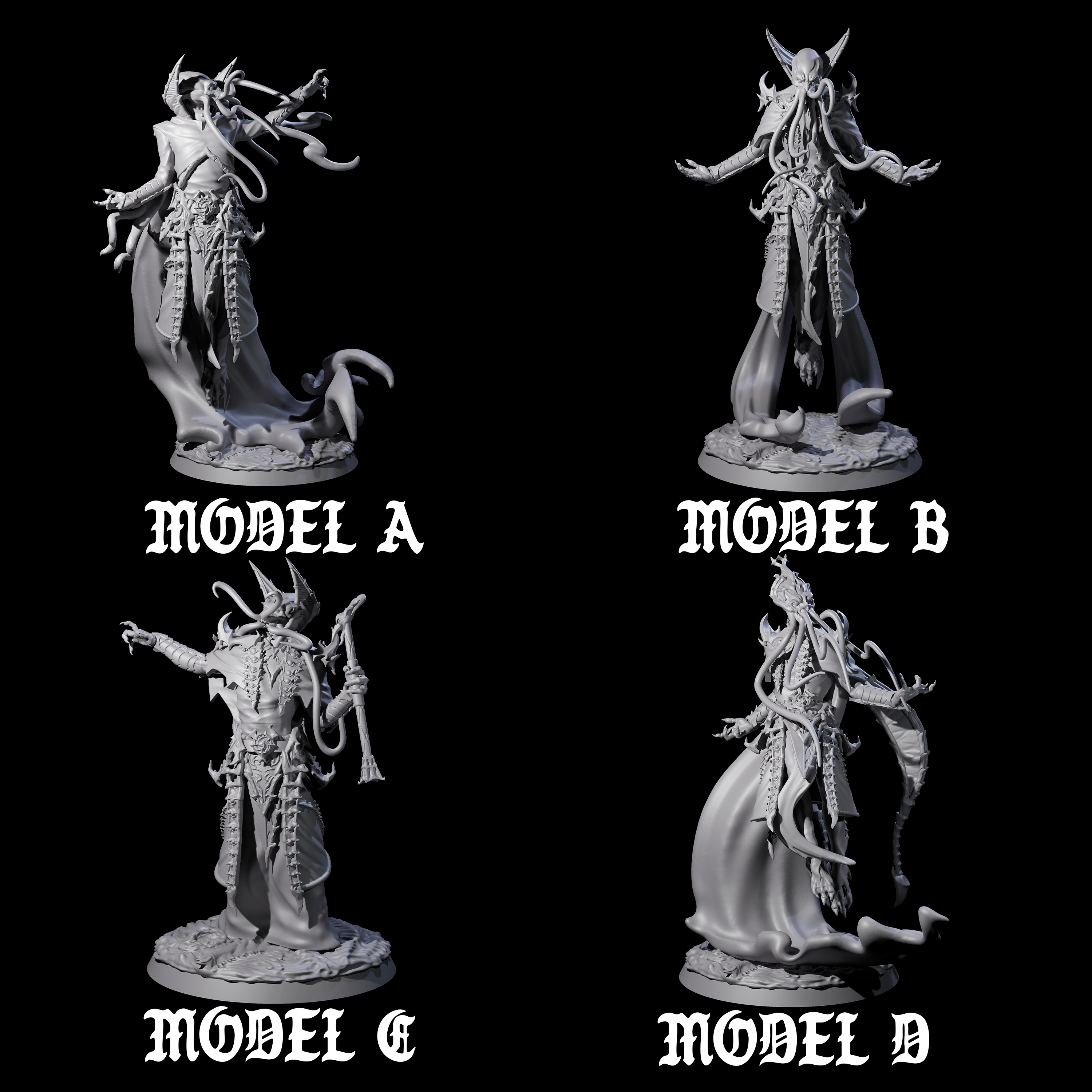 Four Floating Master Mind Flayers Miniature for Dungeons and Dragons, Pathfinder or other TTRPGs