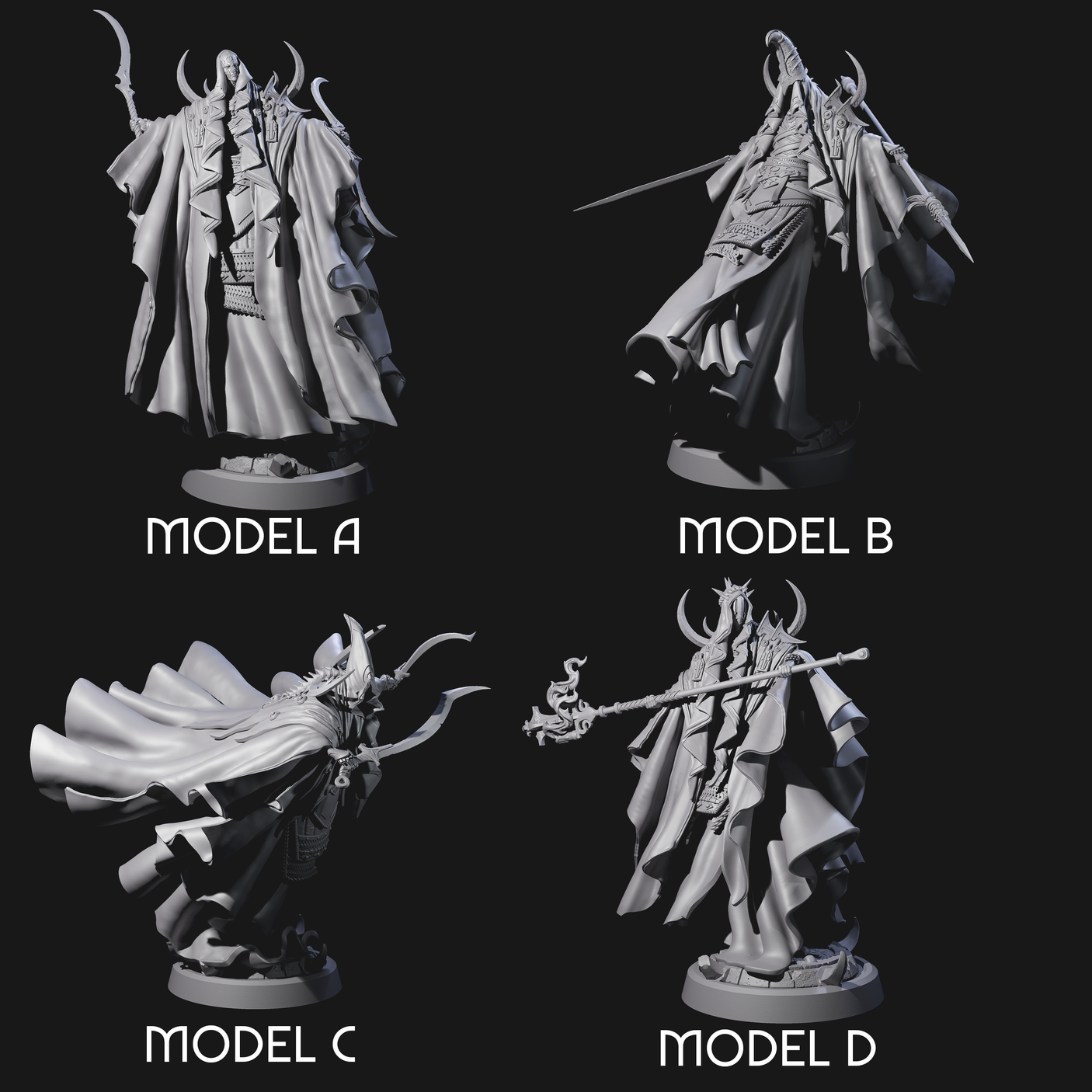 Four Floating Robed Cultists Miniature for Dungeons and Dragons, Pathfinder or other TTRPGs
